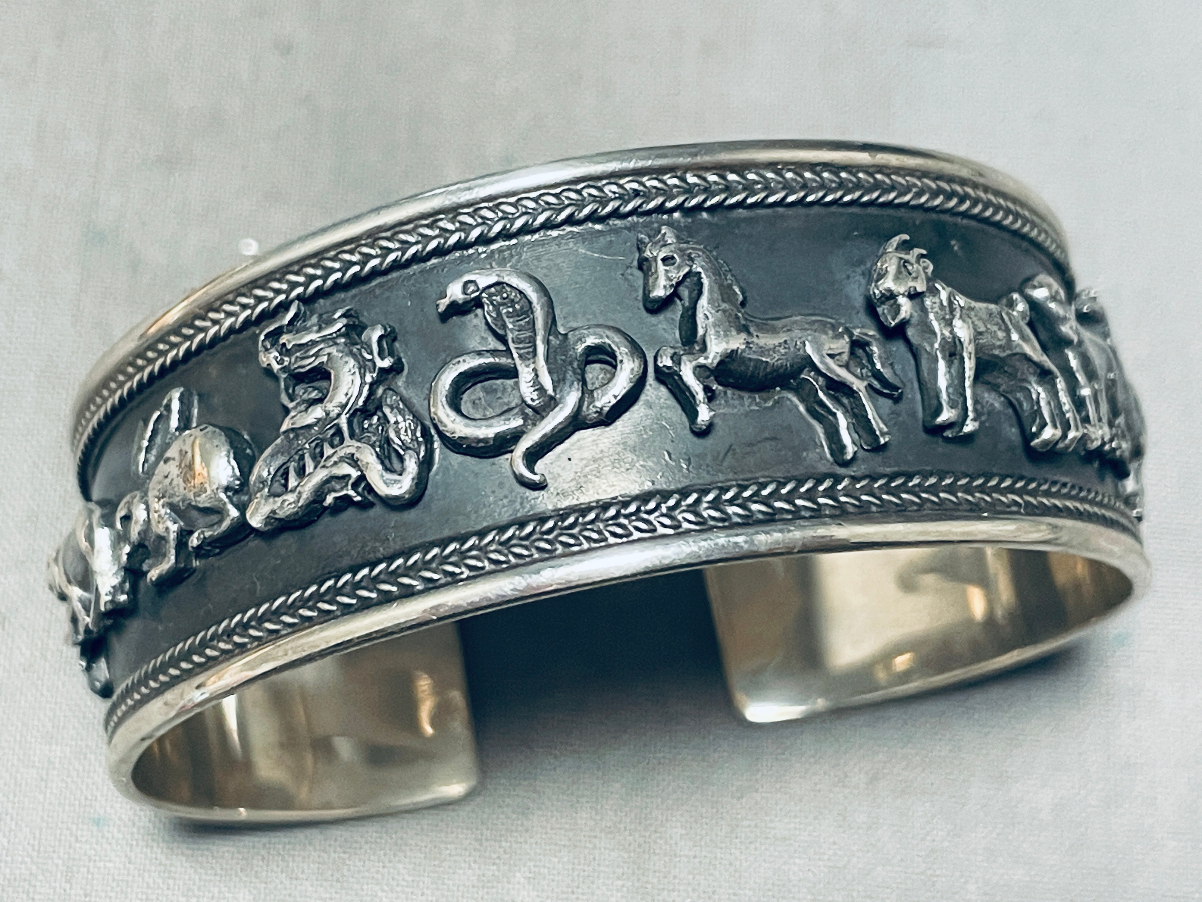Vintage Sterling Silver Animal Kingdom Cuff Bracelet - Elegant Wildlife Jewelry for Women, Perfect for Parties, Weddings & Everyday Wear