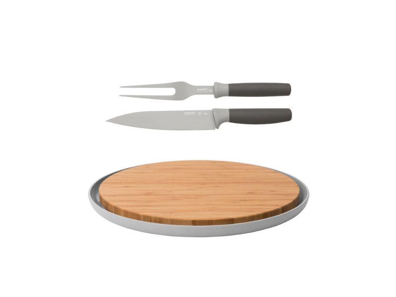 BergHOFF Leo 3-Piece Carving & Cutting Board Set - Premium Kitchen Knife Set with Non-Slip Base for Meat, Vegetables & Fruits - Perfect for Home Chefs & Holiday Cooking Gifts