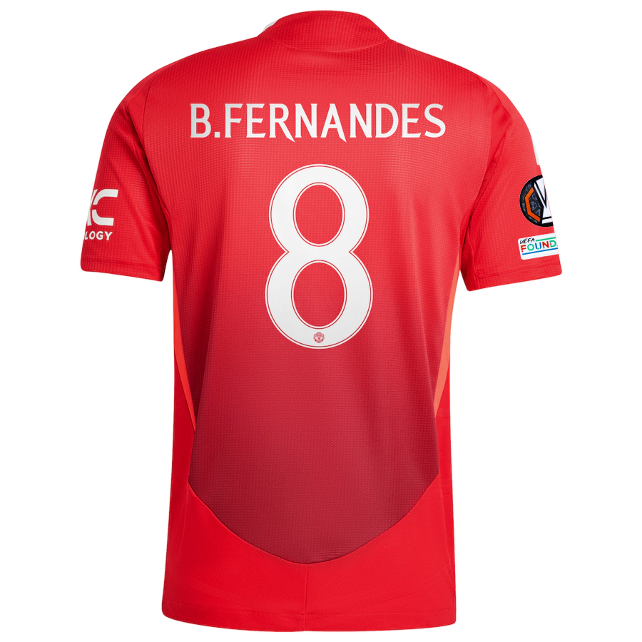 Adidas Manchester United Authentic Bruno Fernandes Home Jersey 24/25 with Europa League Patches - MUFC Red/Bright Red - Perfect for Match Days, Fan Events & Soccer Enthusiasts
