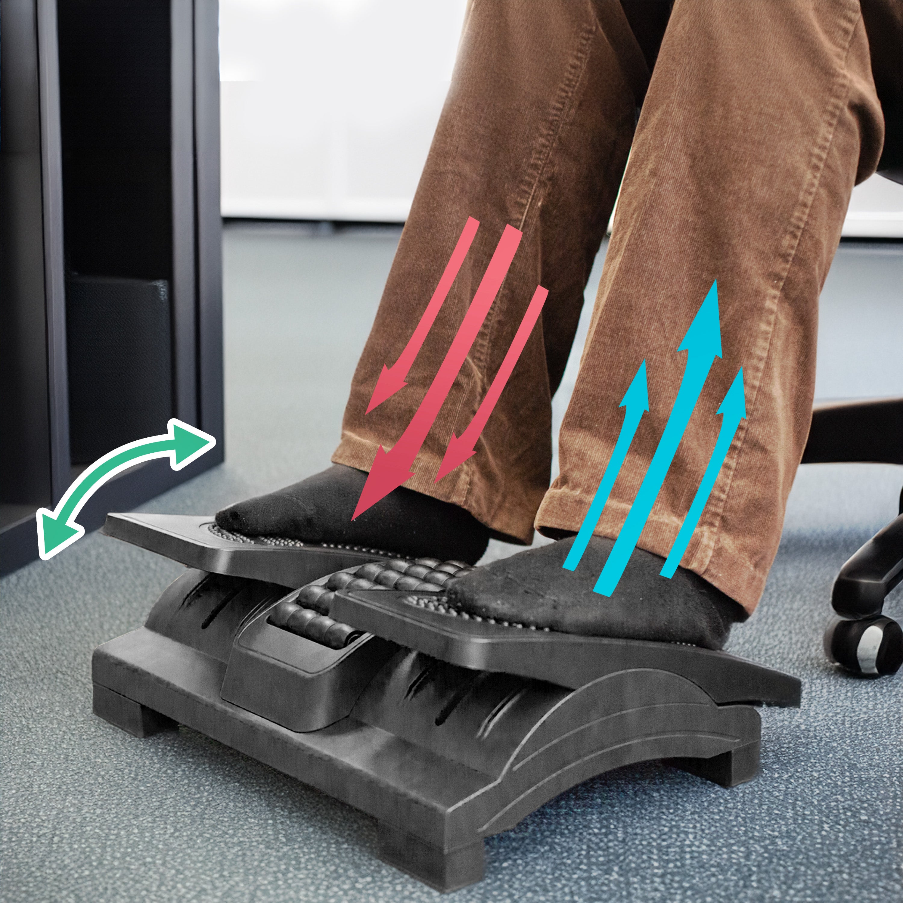 Duronic FT04 Ergonomic Footrest - Adjustable Height & Tilt Foot Rest with Massage Rollers & Textured Surface for Pain Relief - Ideal for Office, Home & Student Use - Perfect Under Desk Foot Support for Long Work Hours & Gaming Sessions