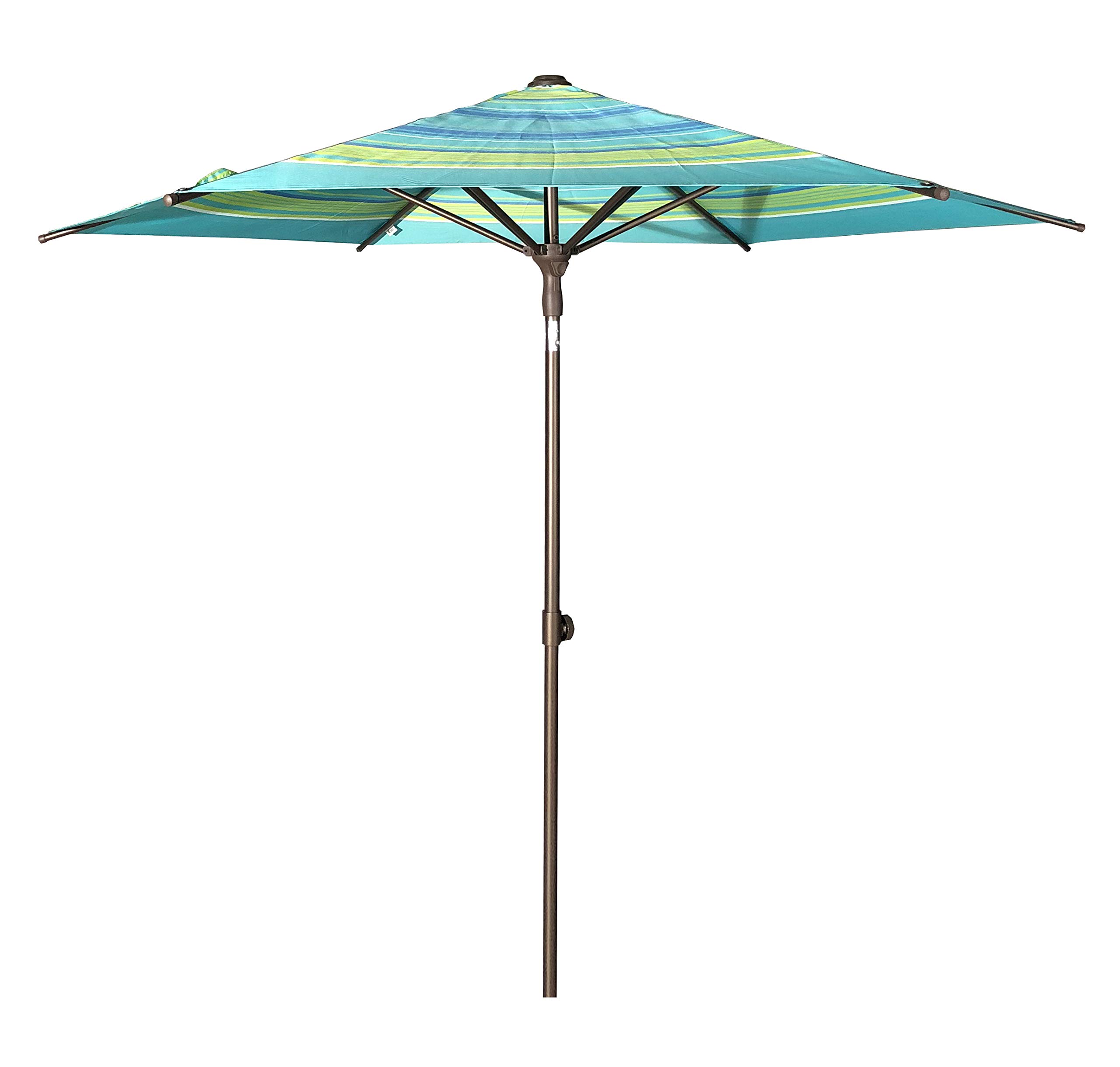 SORARA 9 Foot Aluminum Frame Patio Umbrella with Push Button Open - 6 Ribs, Blue Stripe Design for Outdoor Dining, Poolside, and Garden Relaxation