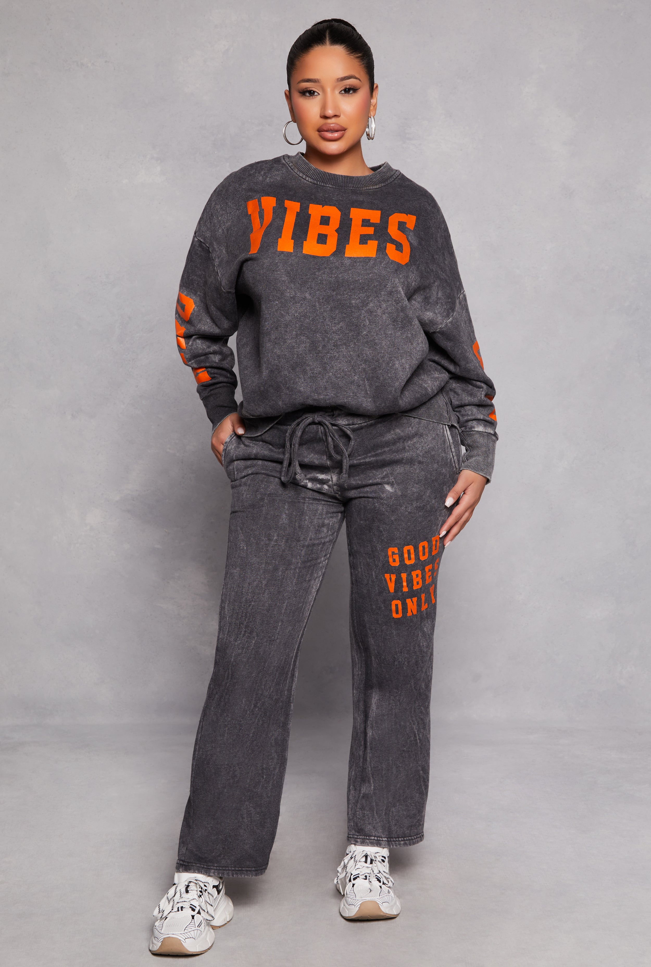 Acid Wash 'Good Vibes Only' Sweatpants for Women - Soft Casual Joggers for Lounge, Yoga & Running | Trendy Comfort Pants