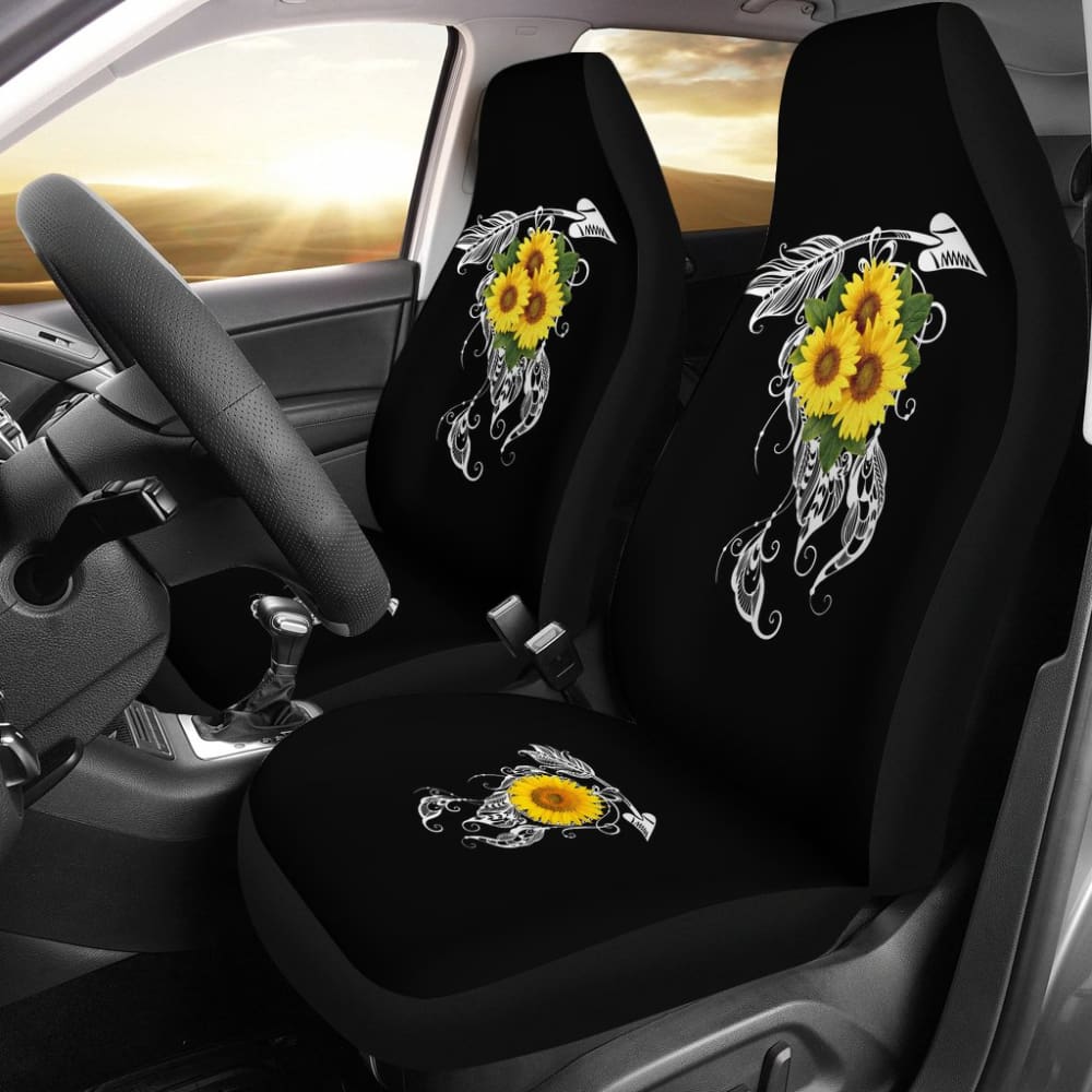 Premium Sunflower Native American Pattern Car Seat Covers - Stylish Black Background - Perfect Gift for Car Enthusiasts & Road Trips