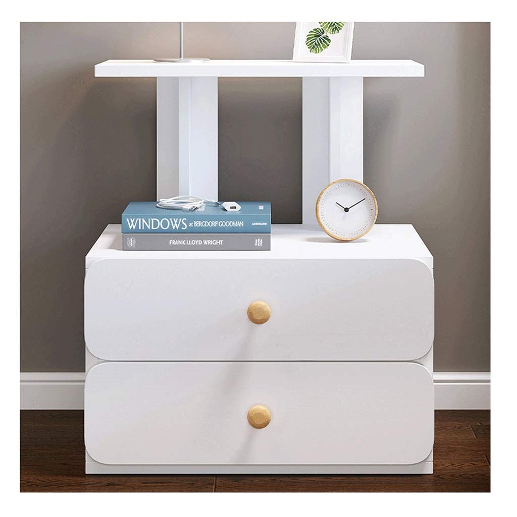 Modern Nightstand with Double Drawers - White Bedside Table with Storage Cabinet for Bedroom & Living Room | Perfect for Small Spaces, Apartments, and Dorm Rooms