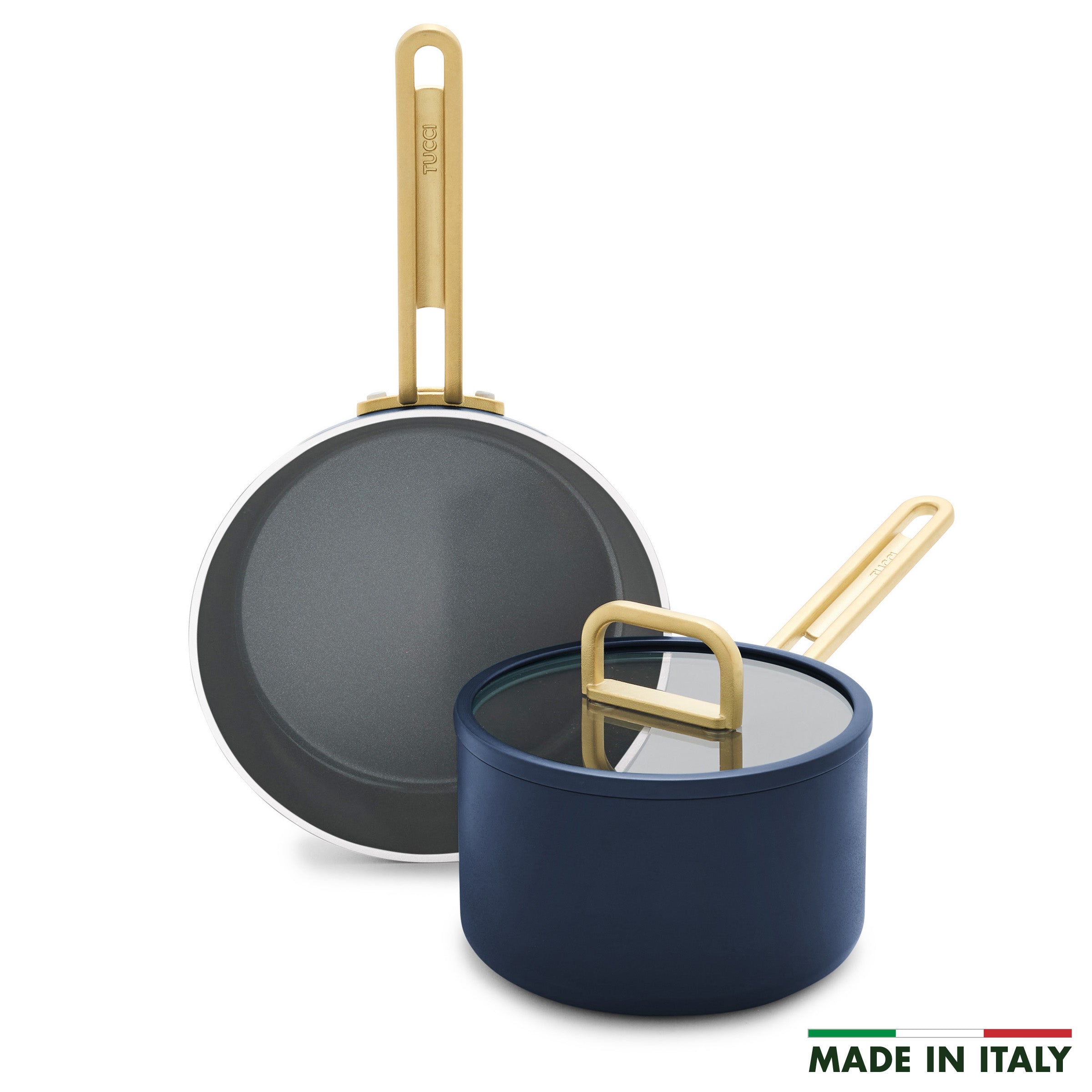 Stanley Tucci™ Ceramic Nonstick 3-Piece Mini Cookware Set - Marino Blue | Perfect for Small Kitchens, Dorms & RV Cooking | Non-Toxic & Easy to Clean