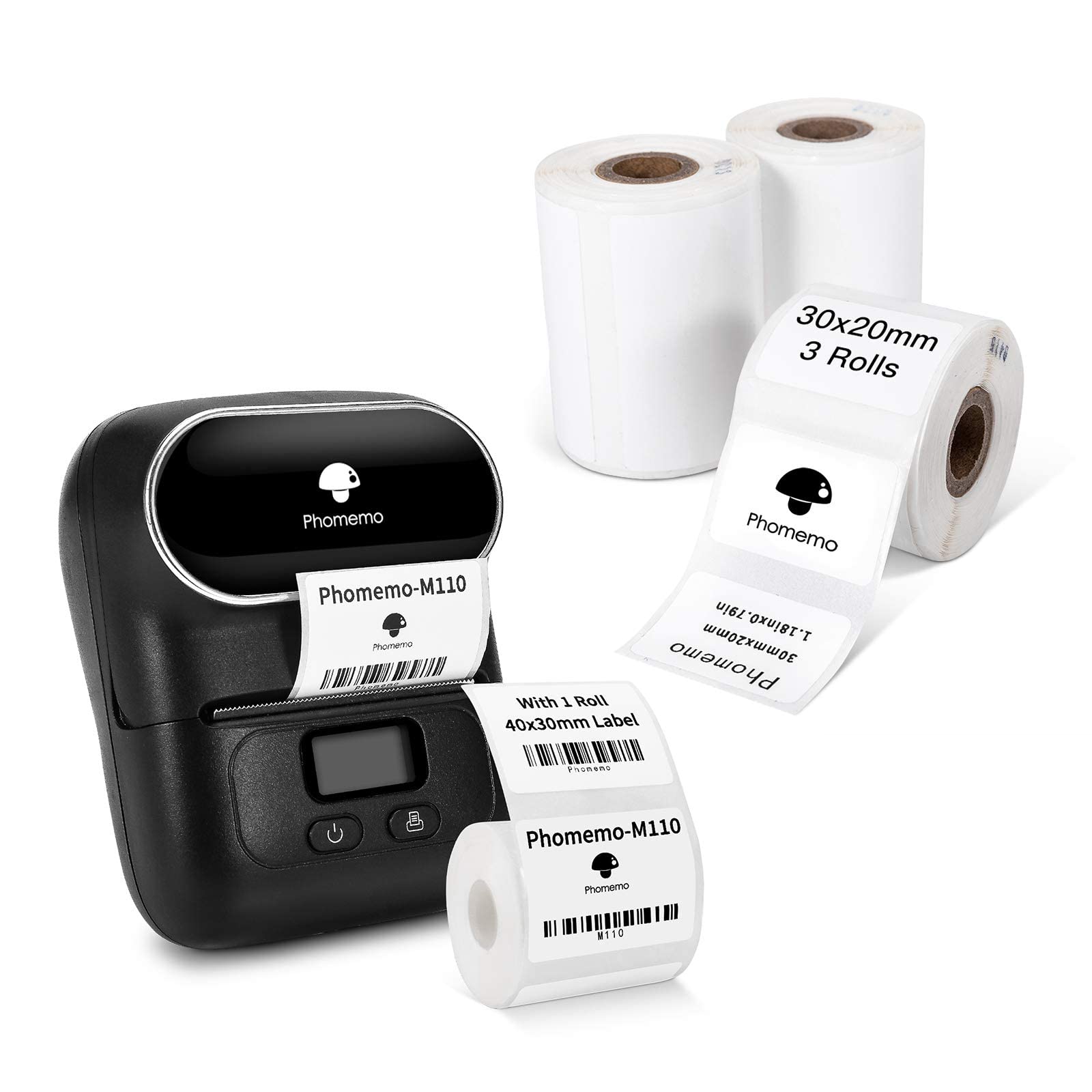Phomemo M110 Bluetooth Thermal Label Printer - Wireless Label Maker for Clothing, Jewelry, Retail & Mailing with 3 Rolls (1.18