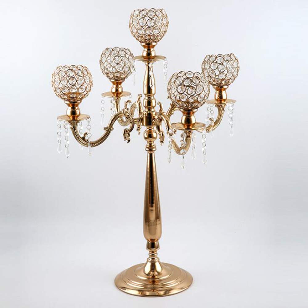 European Wrought Iron Crystal Candle Holder Set of 2 - Elegant Gold Plated Pillar Candle Stand for Wedding, Home Decor & Table Centerpiece | Perfect for Romantic Dinners, Church Ceremonies and Holiday Decorations