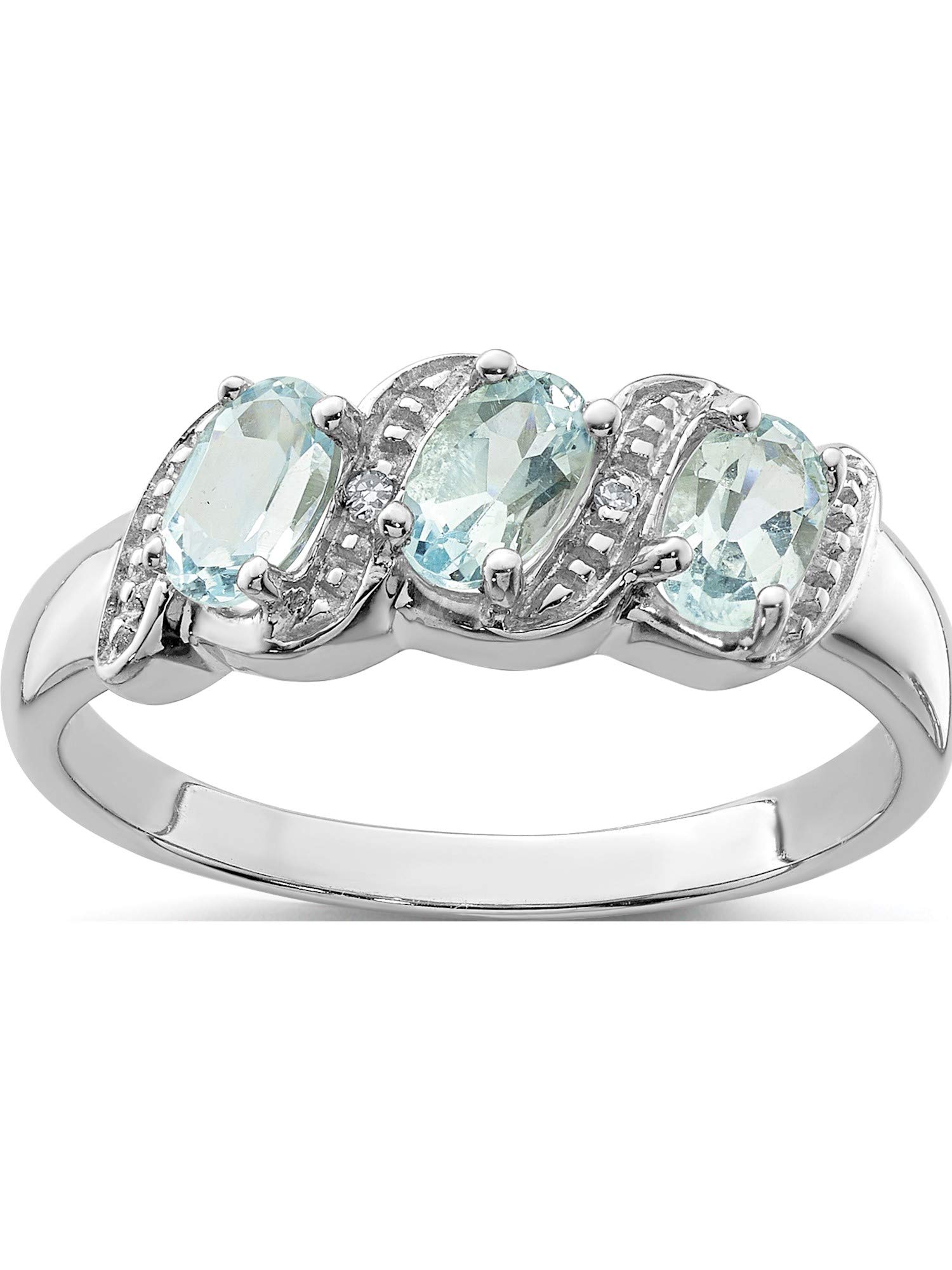 Sterling Silver Rhodium Plated Aqua & Diamond Ring for Women - Elegant Jewelry Gift for Anniversary, Engagement, or Special Occasions | Jewelry By Sweet Pea