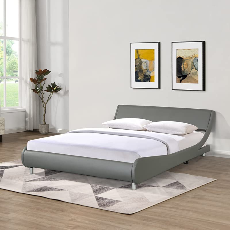 GYZAD Queen Size Platform Bed Frame with Faux Leather Upholstery - No Box Spring Needed, Sturdy Wood Slat Support, Easy Assembly - Modern Bedroom Furniture for Small Spaces & Guest Rooms (Gray)