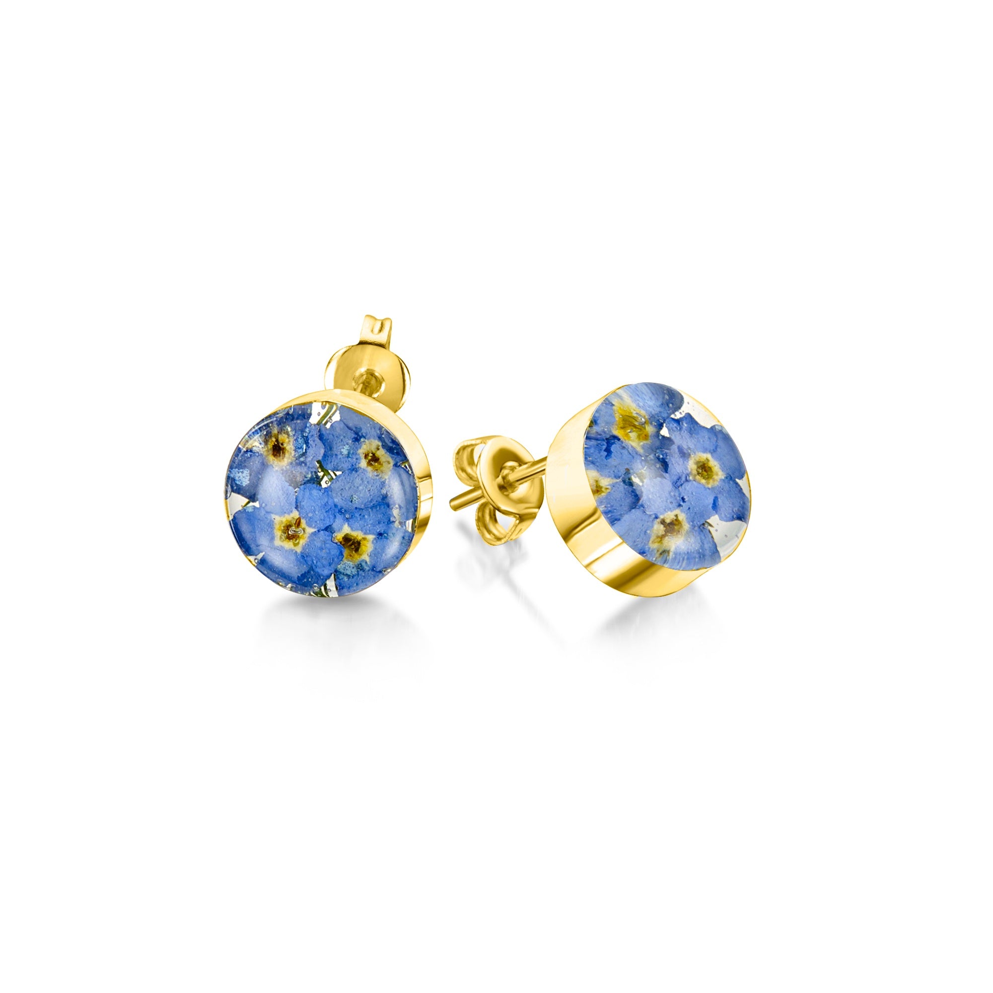 14K Gold Vermeil Forget Me Not Round Stud Earrings for Women - Dainty Floral Jewelry Gift for Her - Perfect for Weddings, Anniversaries & Everyday Wear