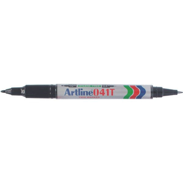 Artline 041T Permanent Dual Tip Marker Pen - Black Ink, Pack of 12 - Ideal for Office, School, Art Projects & Labeling