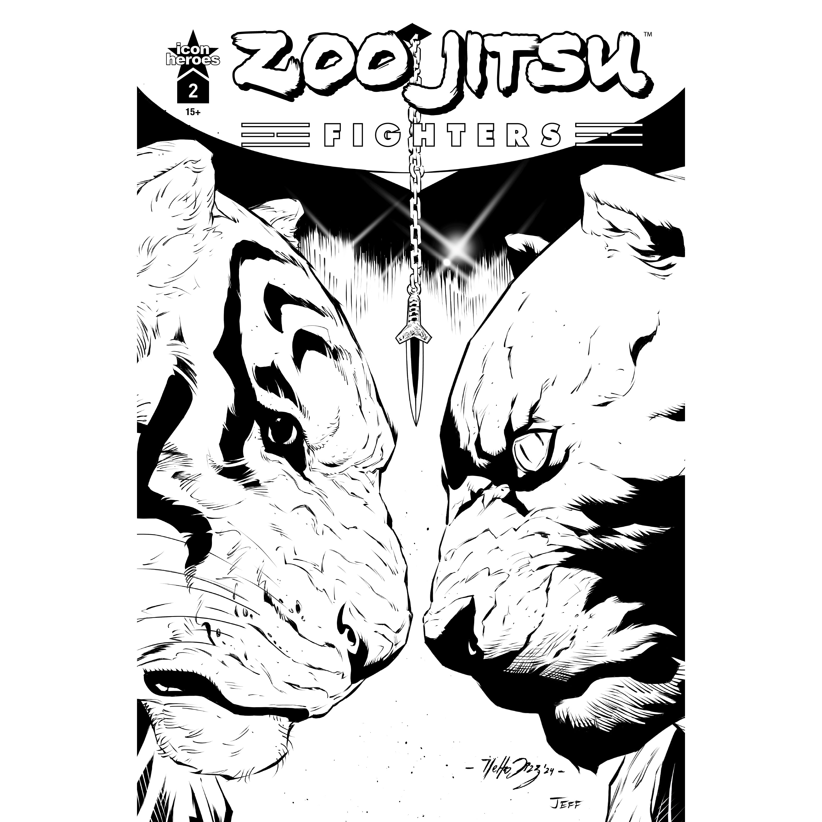 Zoo Jitsu Fighters #2 Comic Book Cover E by Netho Diaz - Black & White Edition | Collectible Comic for Fans, Gifts & Display