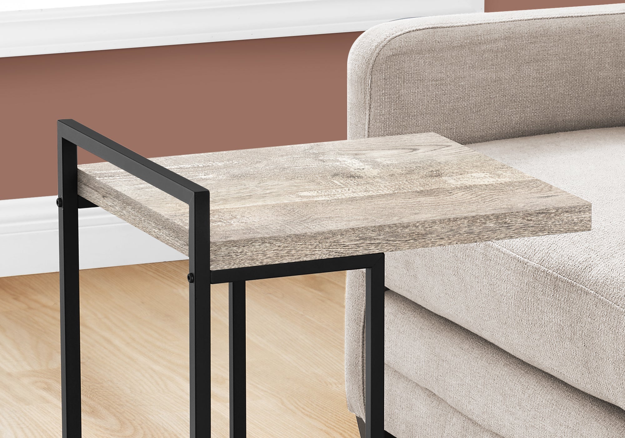 Rustic Taupe Reclaimed Wood Accent Table with Black Metal Legs - 25 Inches Height - Perfect for Living Room, Bedroom, or Entryway Decor