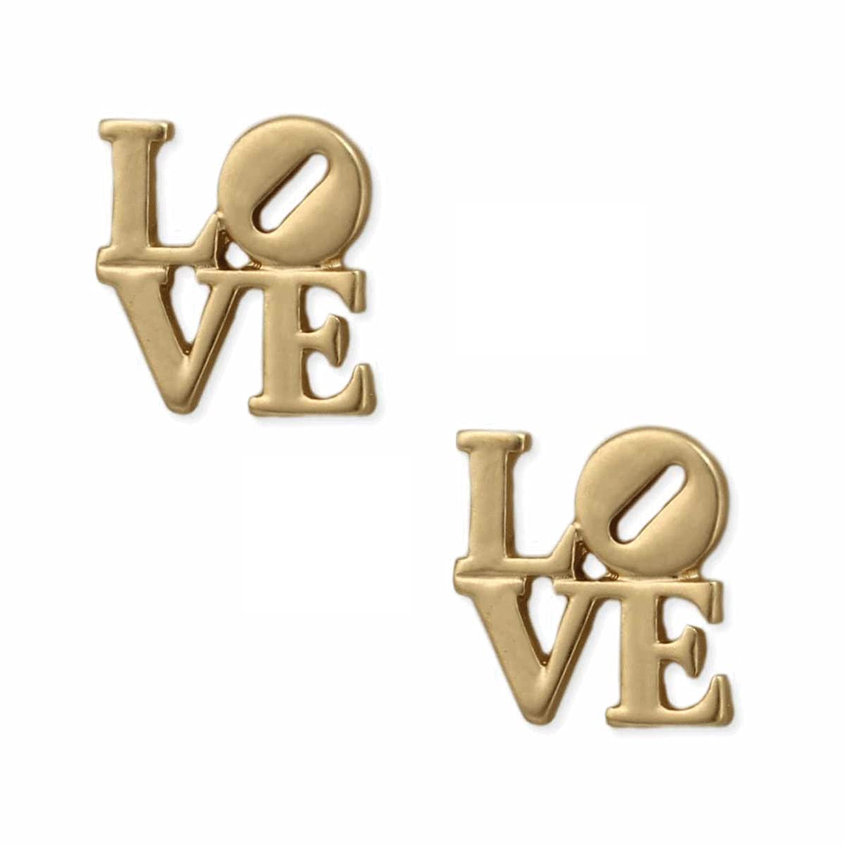 Zad Love Word Stud Earrings Gold for Daily Wear