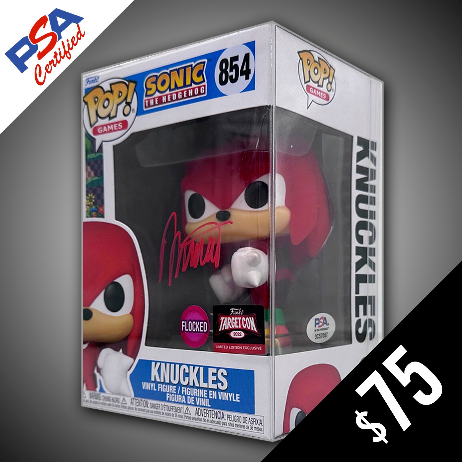 PSA Certified Funko Pop! Sonic The Hedgehog: Knuckles #854 Signed by David B. Mitchell - Collectible Vinyl Figure for Gaming Fans & Sonic Memorabilia Collectors - Perfect for Display Shelves, Gaming Rooms & Pop Culture Collections