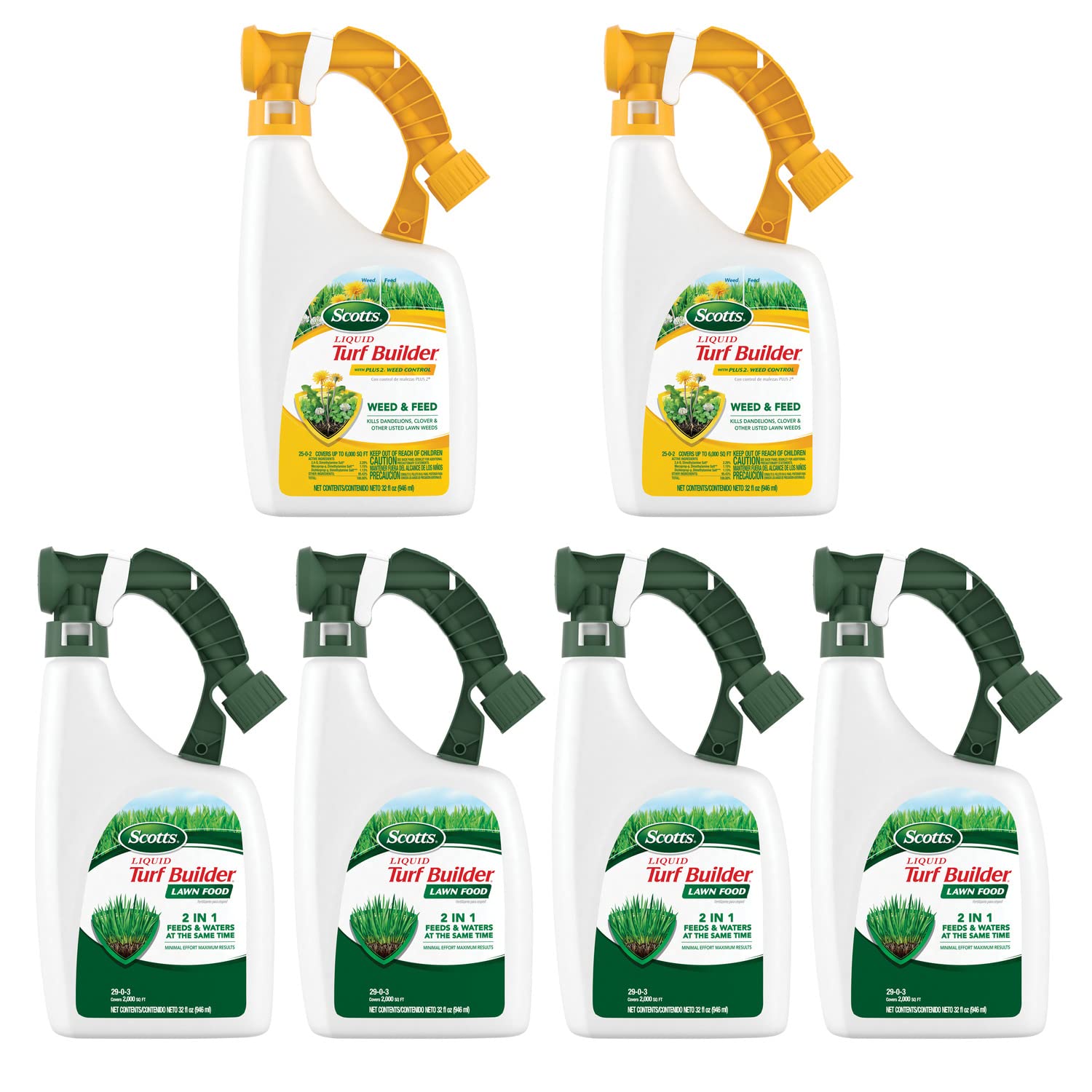 Scotts Liquid Turf Builder Lawn Food Bundle - 4 Bottles Lawn Fertilizer + 2 Bottles Weed Control for Greener, Healthier Grass | Perfect for Spring & Fall Lawn Care, Weed Prevention, and Thicker Turf Growth