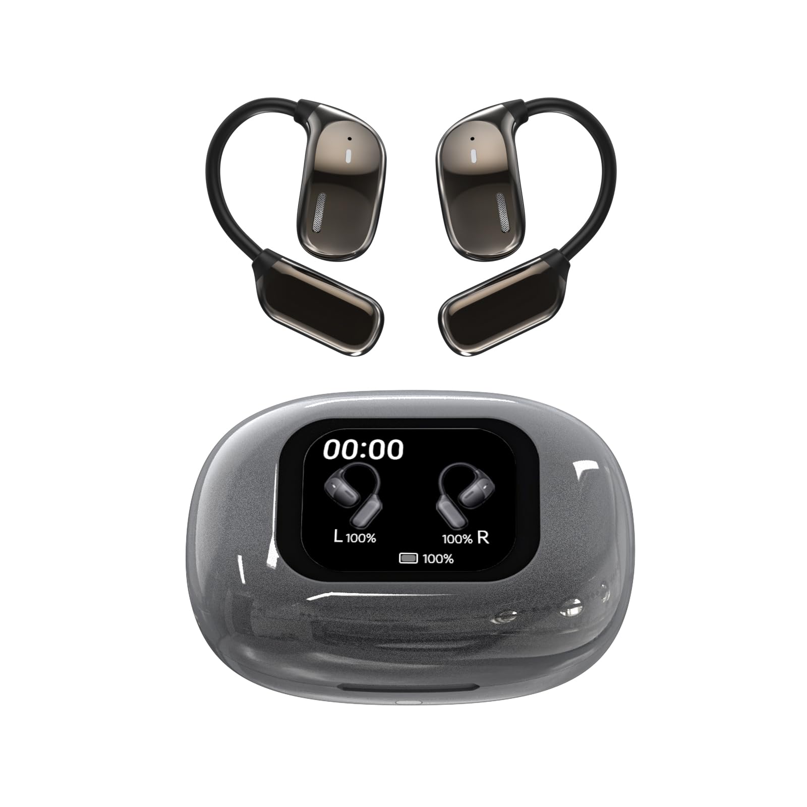 Wireless Open-Ear Bluetooth Earbuds with Touch Screen LCD & Mic - Bluetooth 5.4 for iOS/Android - Perfect for Running, Cycling & Outdoor Activities