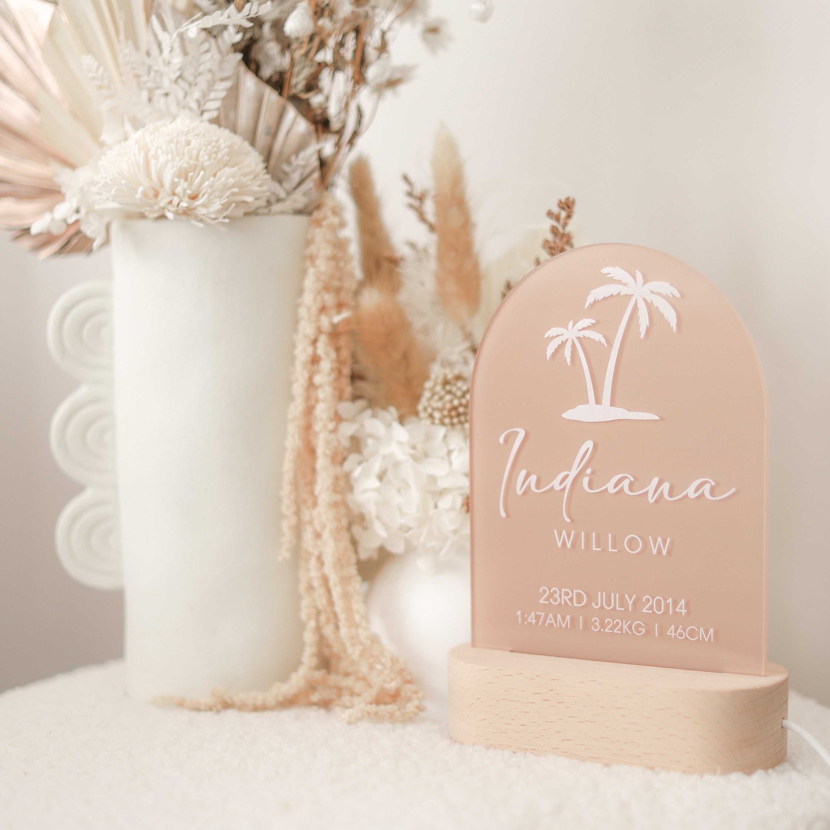 Custom Birth Announcement Night Light with Palm Tree Design - Perfect for Nursery, Baby Shower Gifts & Newborn Room Decor