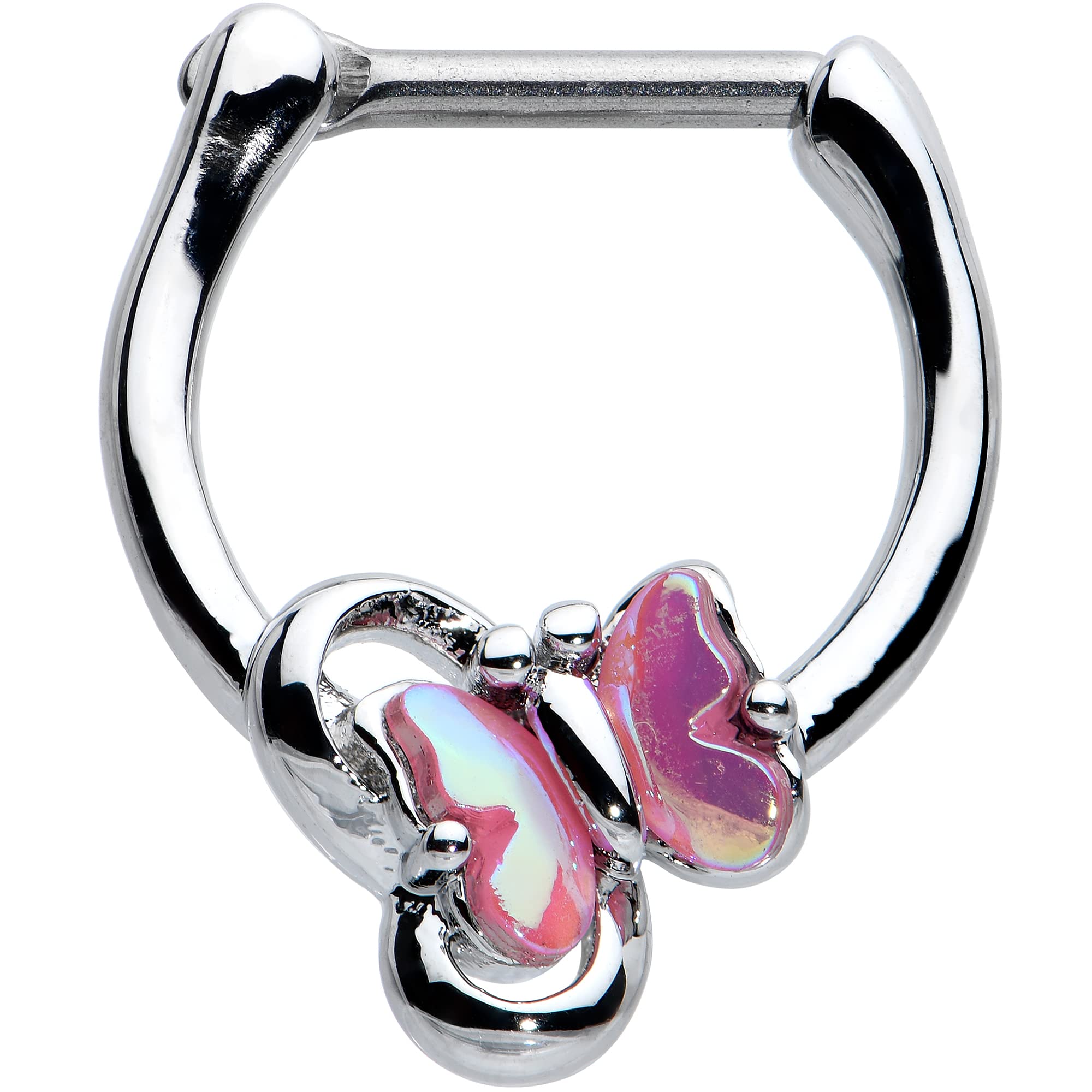 16G Steel Septum Clicker Ring - Heart & Butterfly Cartilage Piercing Jewelry for Women | 5/16