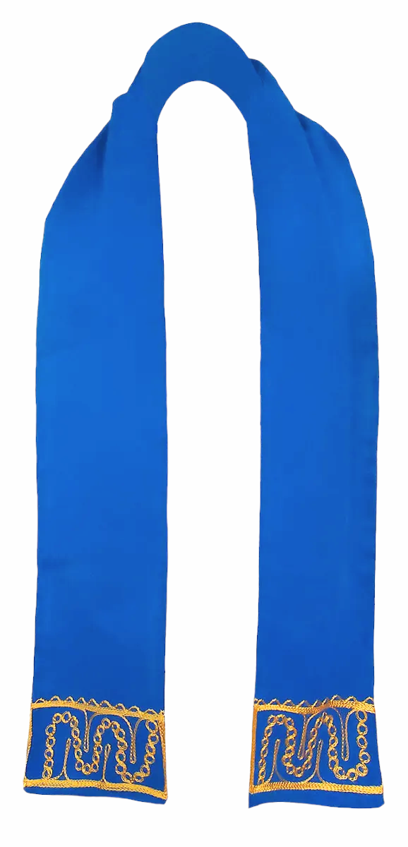 Dupsie's Blue and Gold Embroidered Azure Sash DP3774S - Elegant Waist Sash for Belly Dance Costumes, Evening Gowns & Special Occasions