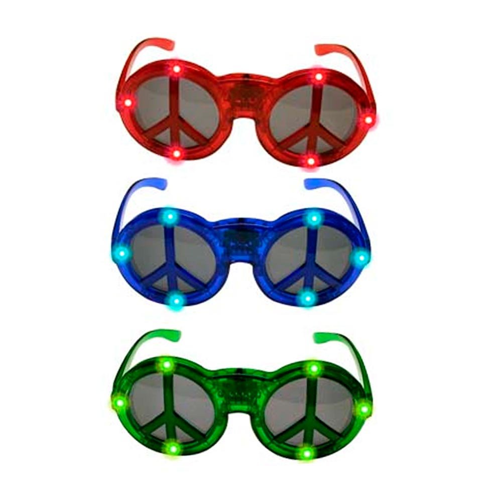 LED Flashing Peace Sign Glasses - Light Up Novelty Party Glasses for Raves, Concerts & Festivals - Fun Glow Accessories for Nightlife & Costume Parties