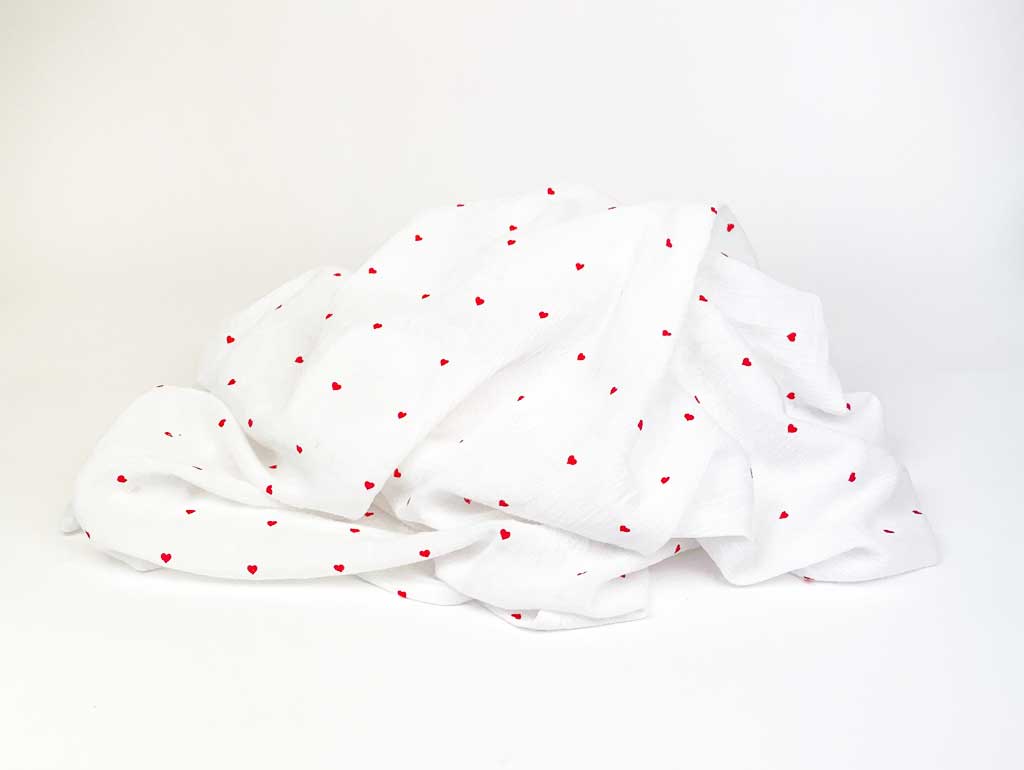 Lil' Red Hearts Baby Stretch Muslin Wrap - Soft & Breathable Swaddle Blanket for Newborns - Perfect for Sleeping, Swaddling & Nursing (Red Heart Design)