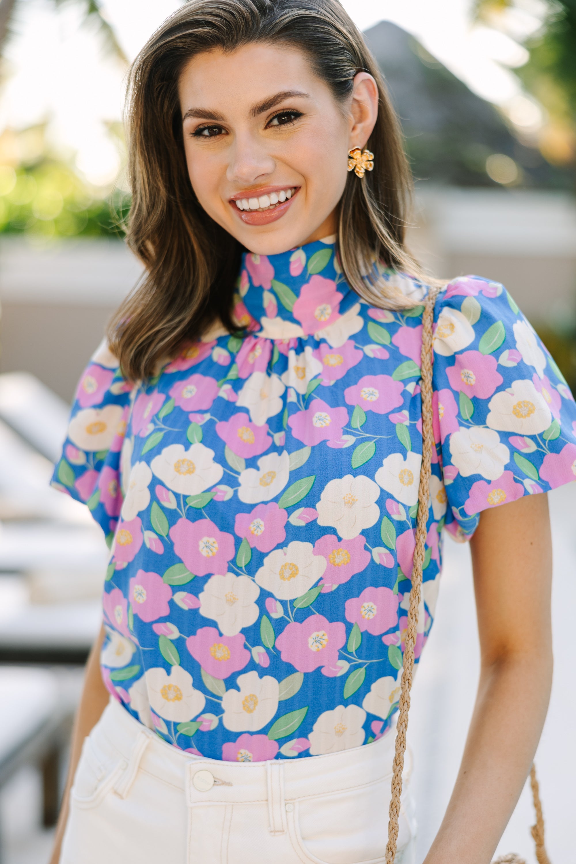 Light Blue Floral Blouse - Women's Elegant Flowy Top for Spring & Summer | Perfect for Office, Date Night & Casual Outings