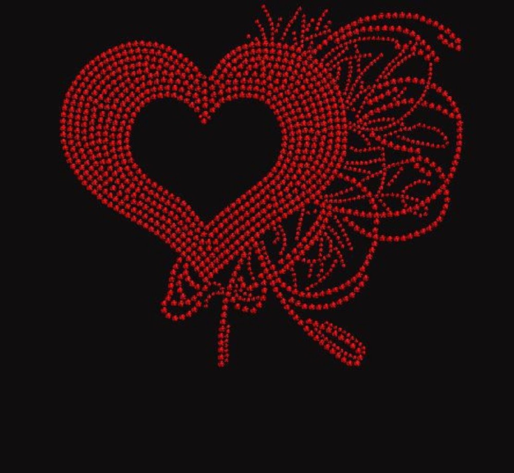 Heart Scroll Rhinestone Iron-On Transfer - Elegant DIY Decals for T-Shirts, Bags & Hats | Perfect for Custom Apparel, Gifts & Craft Projects