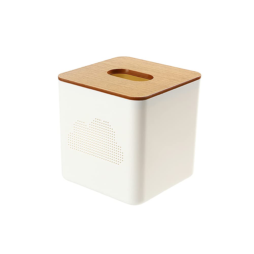 H·Aimee White Wooden Tissue Box Cover - Square Tissue Holder for Facial & Napkin Storage | Home, Kitchen, Office & Car Decor Organizer | Perfect for Living Room, Bathroom, Bedroom & Vehicle Center Console