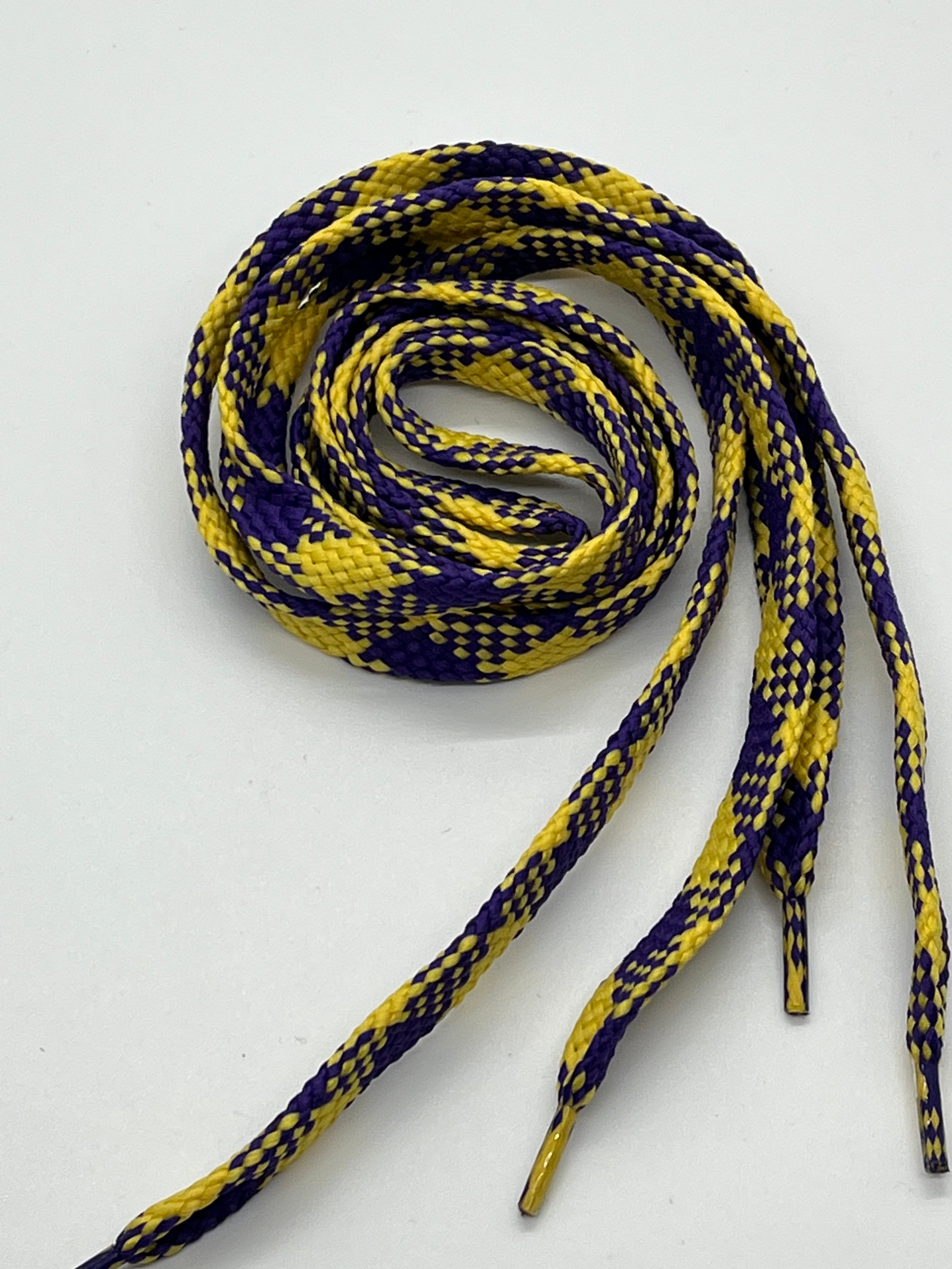 Flat Argyle Shoelaces - Purple & Yellow Diamond Pattern Laces for Sneakers, Dress Shoes & Casual Footwear | Durable & Stylish Shoelaces for Men & Women
