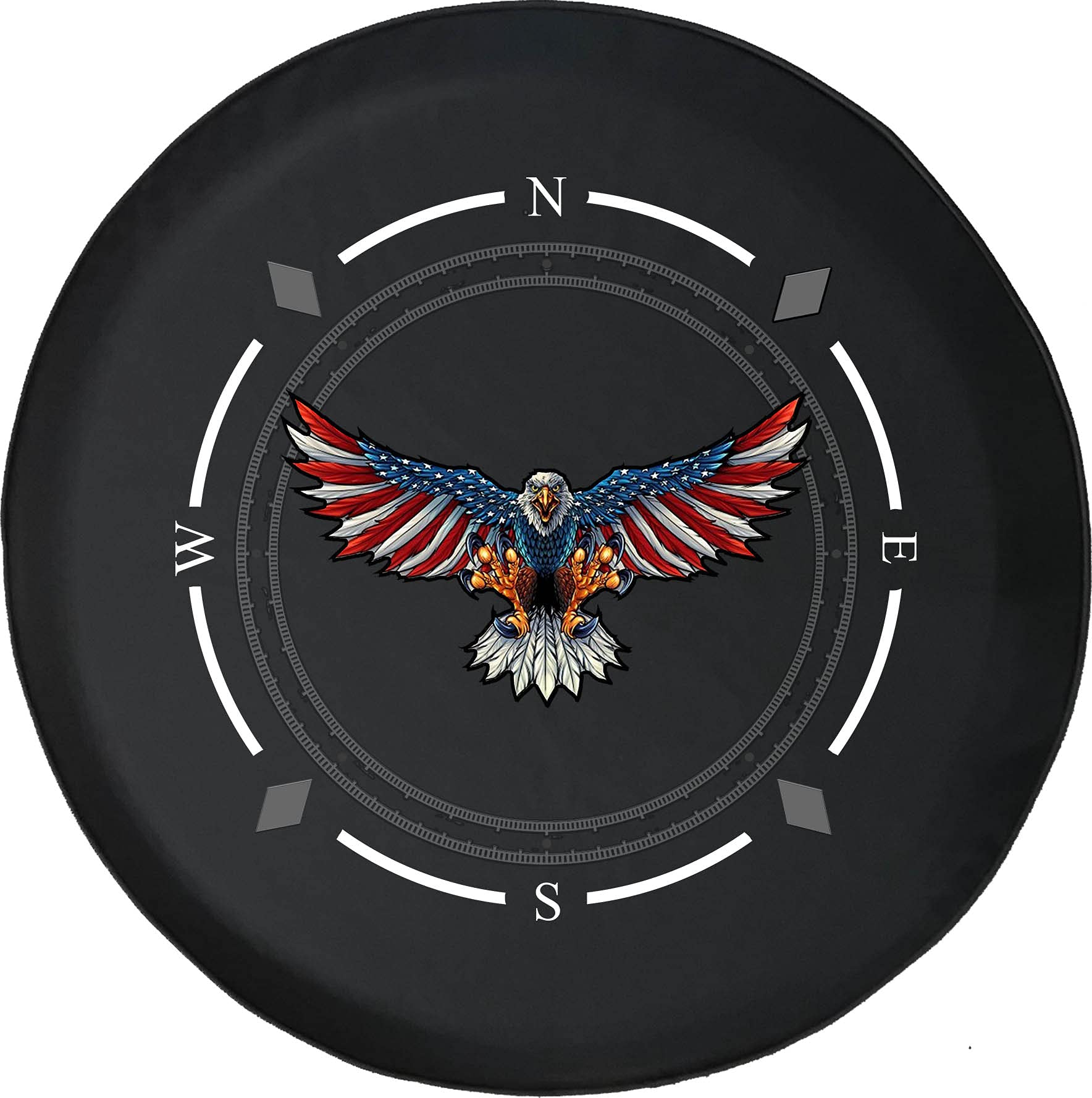 American Flag Bald Eagle Spare Tire Cover for SUV, Trailer, RV - Durable Wheel Accessories with Compass Design - Perfect for Off-Road Adventures & Patriotic Vehicle Decoration