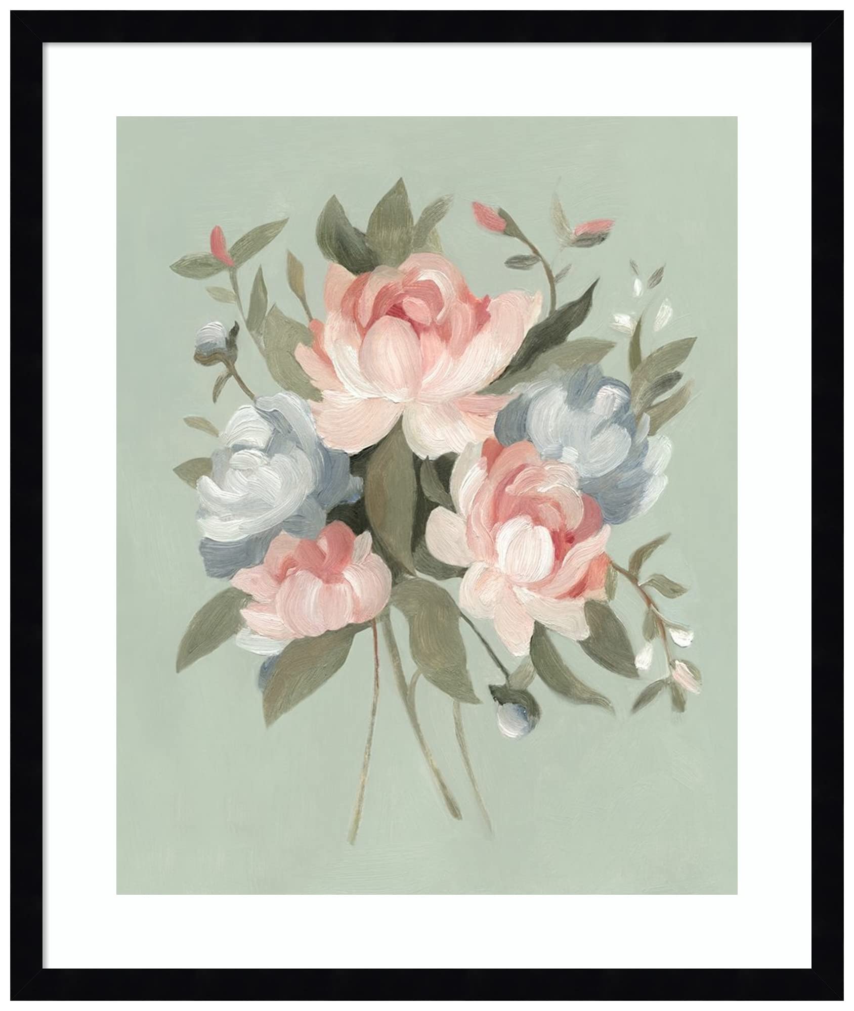 Emma Scarvey Pastel Bouquet Floral Wall Art Print - 21x25 Inches, Wood Framed in Svelte Noir Black - Perfect for Living Room, Bedroom & Office Decor