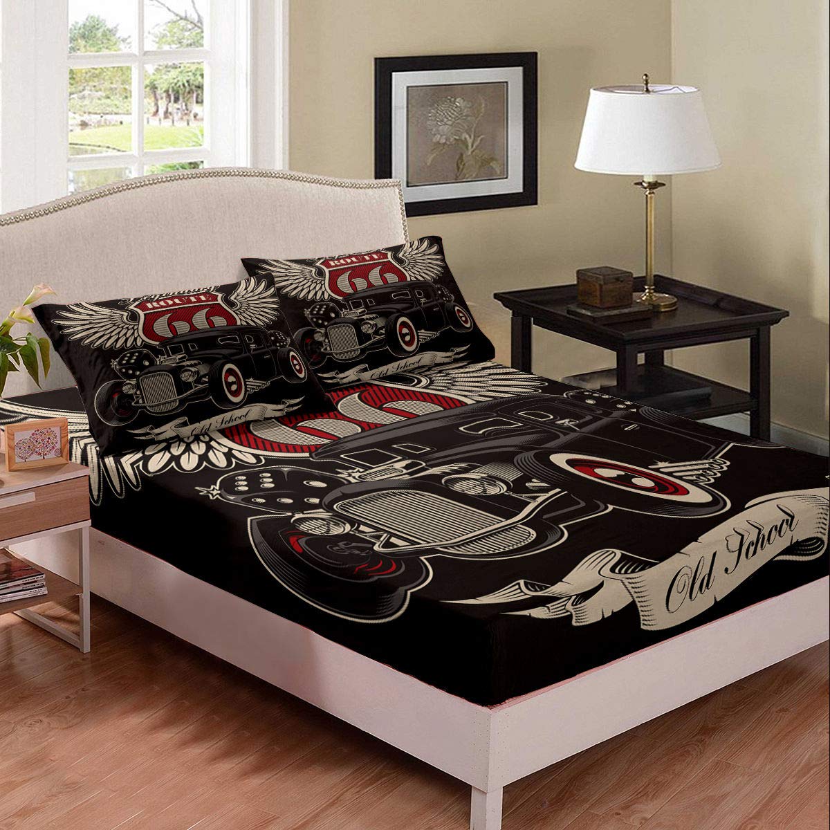 Premium 3D Pattern Drag Racing Queen Size Fitted Sheet Set - 2pc (1 Fitted Sheet + 1 Pillowcase) - Cool Bedspread for Racing Fans - Perfect for Bedroom Decor & Themed Racing Enthusiast Rooms