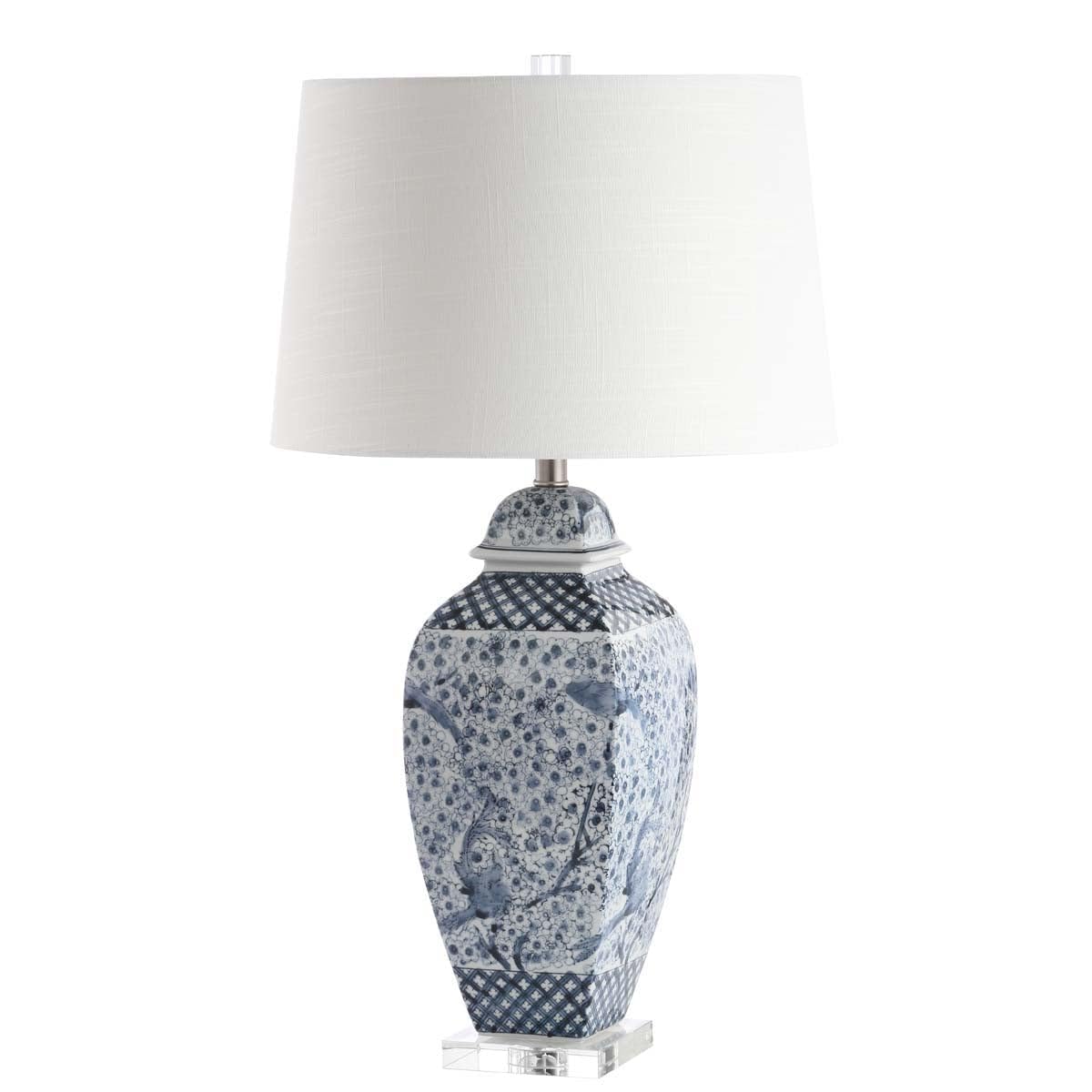 SAFAVIEH Braeden Blue & White Chinoiserie 30-inch Table Lamp with LED Bulb - Elegant Bedroom, Living Room & Home Office Lighting for Nightstands & Desks