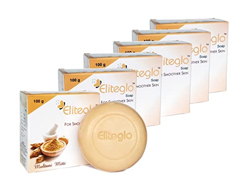 ELITEGLO Multani Mitti Soap - 100g Each (Pack of 6) | Natural Clay Face & Body Cleanser for Smooth Skin | Perfect for Daily Skincare & Acne Treatment