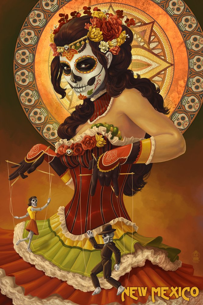Day of the Dead Marionettes Metal Wall Art - 24x36 Gallery Quality Aluminum Decor - Mexican Folk Art for Home, Office & Día de Muertos Celebrations