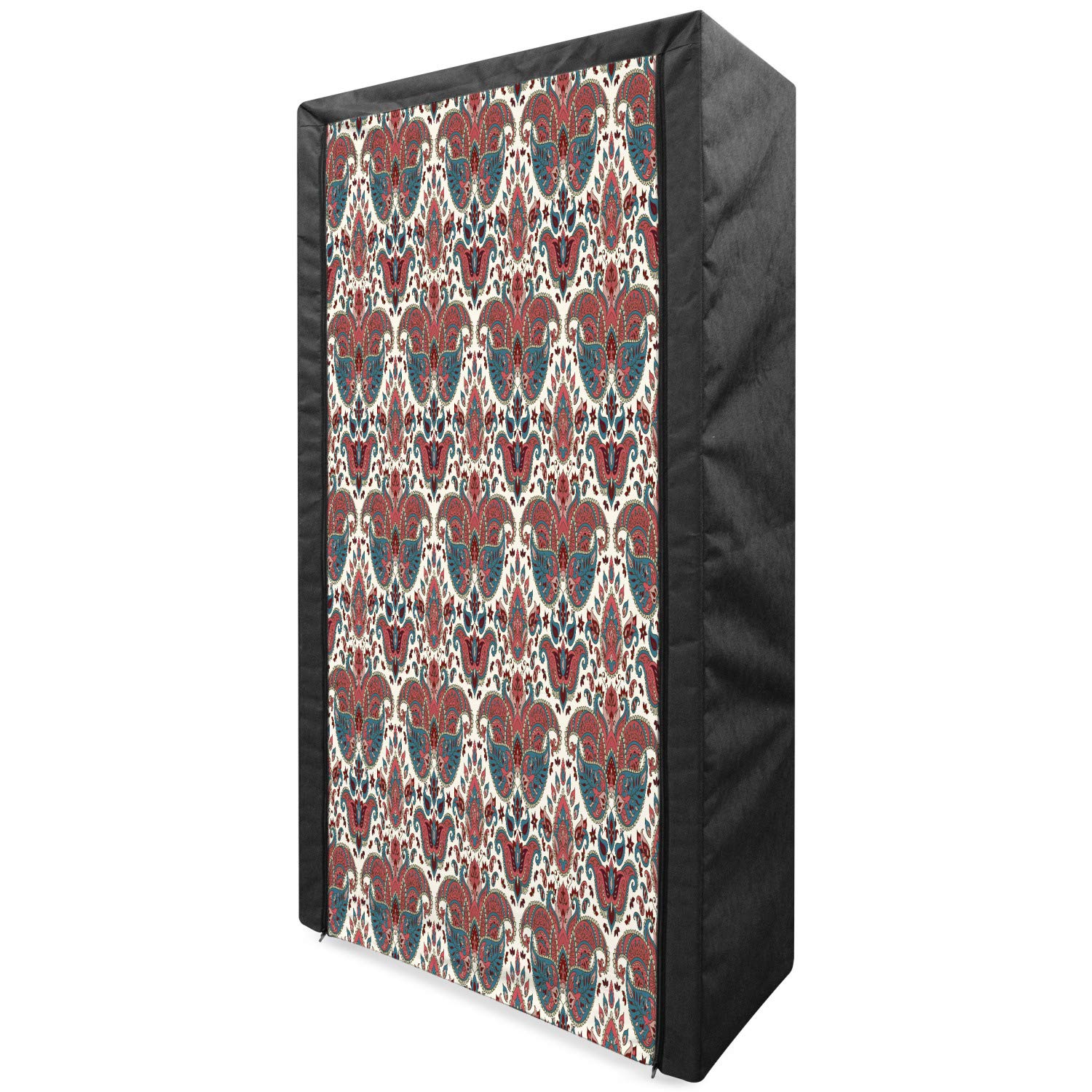 Ambesonne Paisley Portable Fabric Wardrobe - Oriental Damask Design Clothing Organizer with Shelves, 33.5 Inch, Dried Rose Mauve - Perfect for Bedroom, Closet Storage & Travel Use