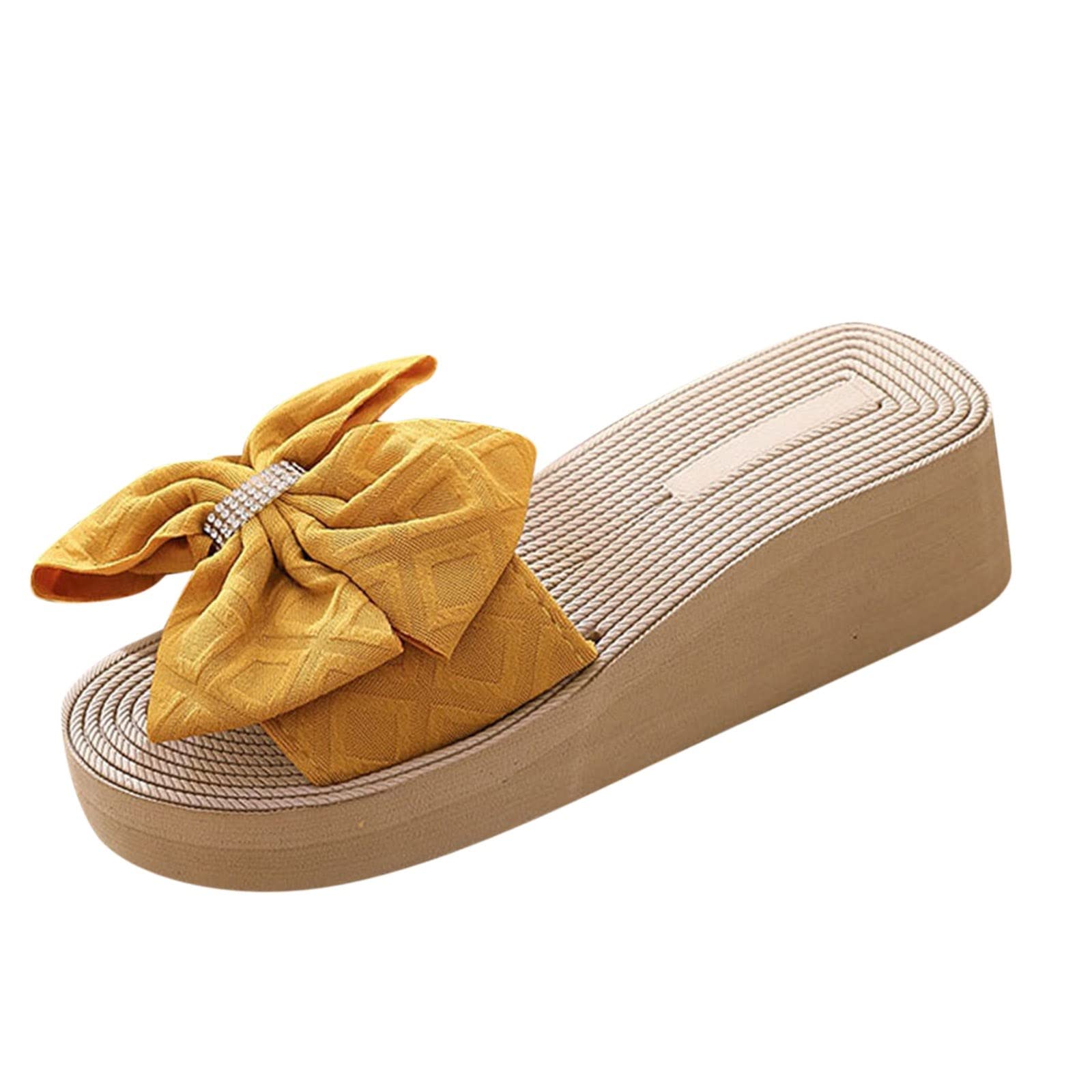 Stylish Women's Rhinestone Bow Platform Wedge Sandals - Summer Beach Slippers with Non-Slip Sole | Perfect for Poolside, Vacation & Casual Outings