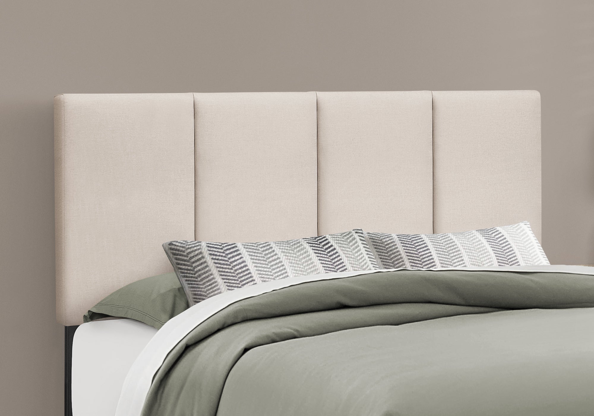 Queen Size Bed Frame with Beige Linen Upholstery and Black Wooden Legs - Perfect for Modern Bedrooms, Guest Rooms & Cozy Home Decor