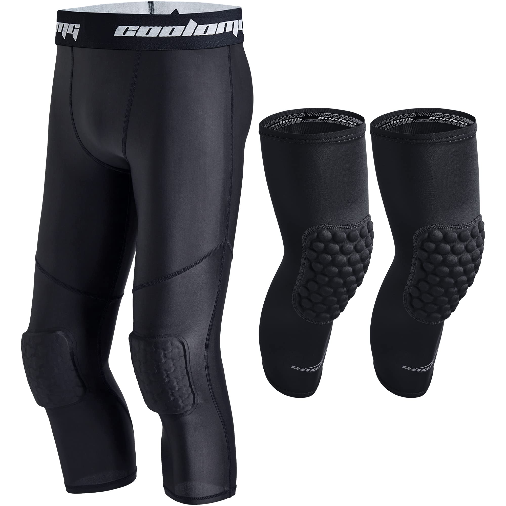 COOLOMG Women's Basketball Leggings with Built-in Knee Pads - High Performance Compression Tights for Basketball, Volleyball & Workout - Moisture Wicking & Breathable Sports Leggings