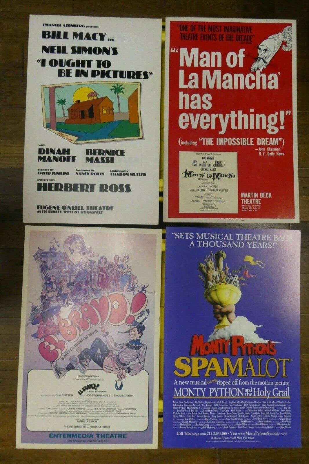 4 Broadway Window Card Posters 14x22 Inch - Man of La Mancha & Spamalot Musical Theater Collectibles - Perfect for Home Decor, Theater Lovers & Gift Giving