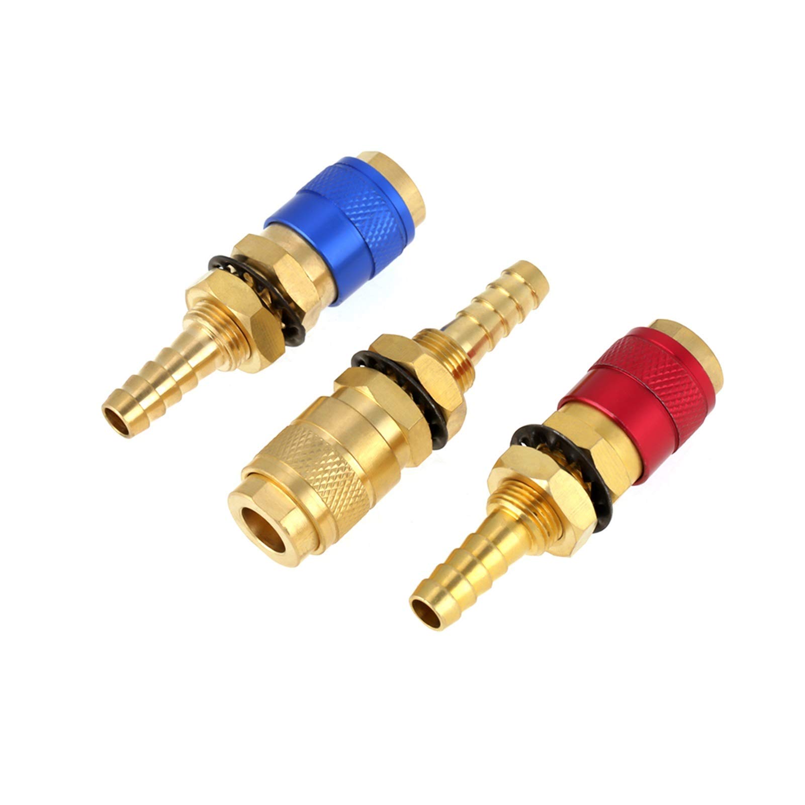 **8mm Brass Quick Hose Connector Fitting - 3pcs/Set for MIG TIG Welder Torch Tool - Water Cooled Gas Adapter & Hose Fittings - Ideal for Welding, Plumbing & Industrial Applications**