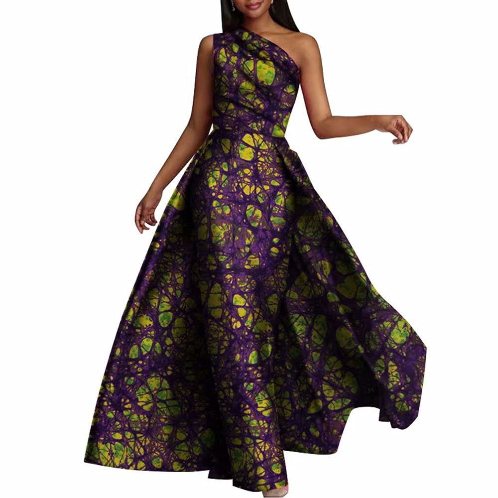Stylish African Print Dashiki Dress for Women - One Shoulder Long Maxi Dress with Swallow Tail Design | Perfect for Parties, Weddings & Cultural Events
