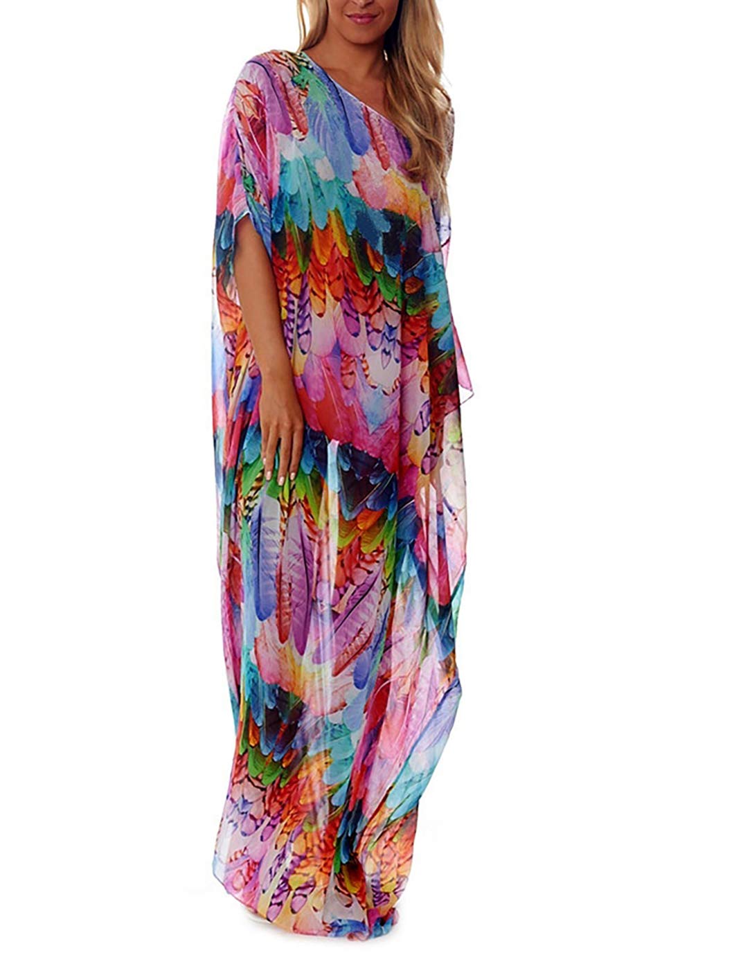 Eddoyee Women's Chiffon Loose Kaftan Dress - Beach Cover Up, Swimsuit Cover, Summer Boho Maxi Dress for Pool, Vacation & Resort Wear
