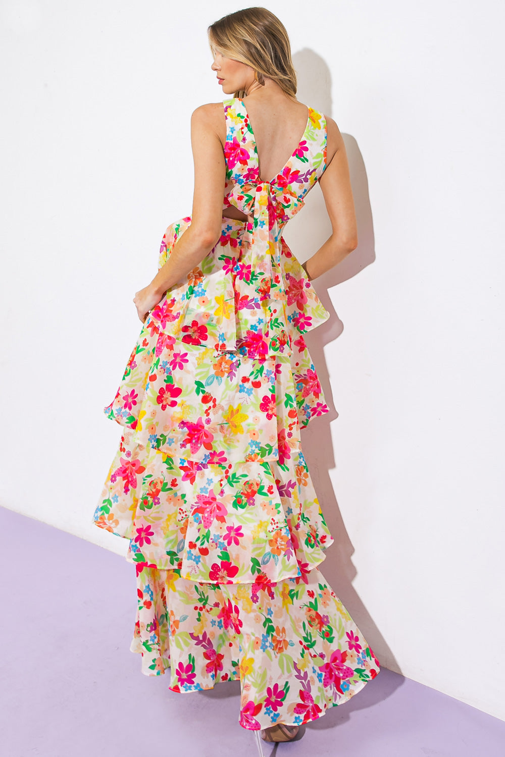 DAISY DAYS Floral Tiered Maxi Dress for Women - Summer Boho Beach Dress for Vacation, Party & Casual Wear
