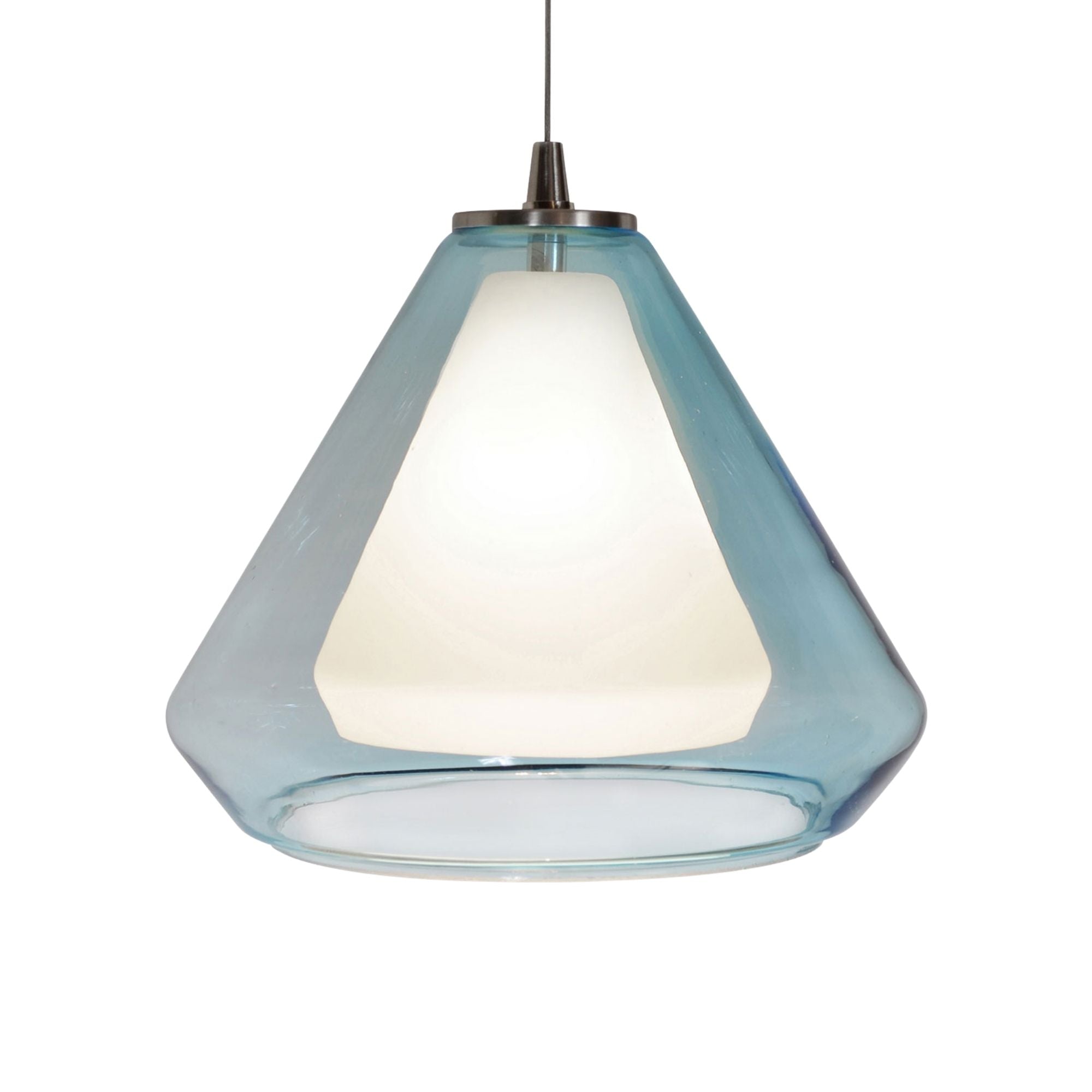 Armitage 10-LED Modern Pendant Light Fixture - 3000K Warm White, Satin Nickel & Aqua Glass Shade - 120-277V Dimmable - Perfect for Kitchen Island, Dining Room, or Bedroom Lighting
