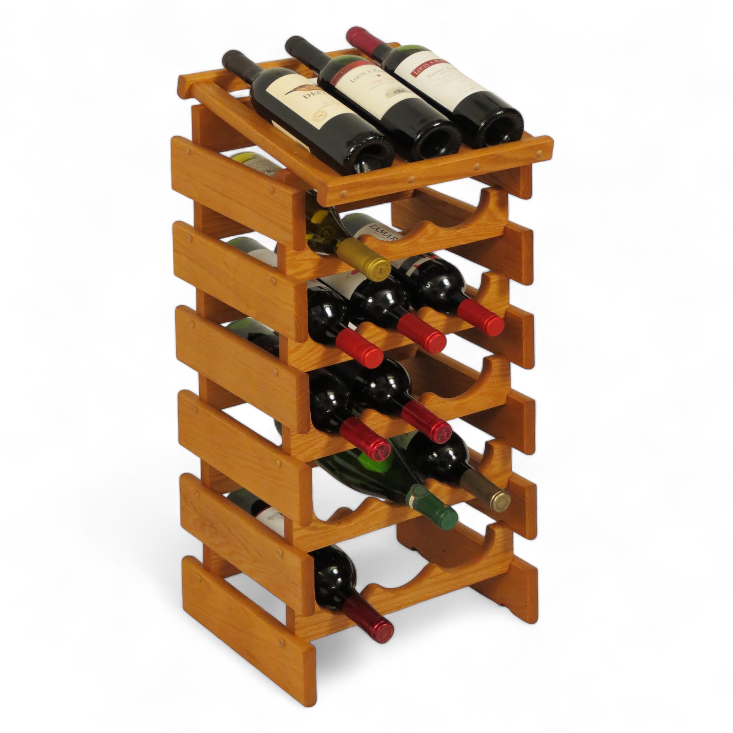 Premium 18-Bottle Wooden Wine Rack - Medium Oak Finish Display Top for Wine Cellars, Bars & Home Decor | Dakota Collection Wine Storage Organizer
