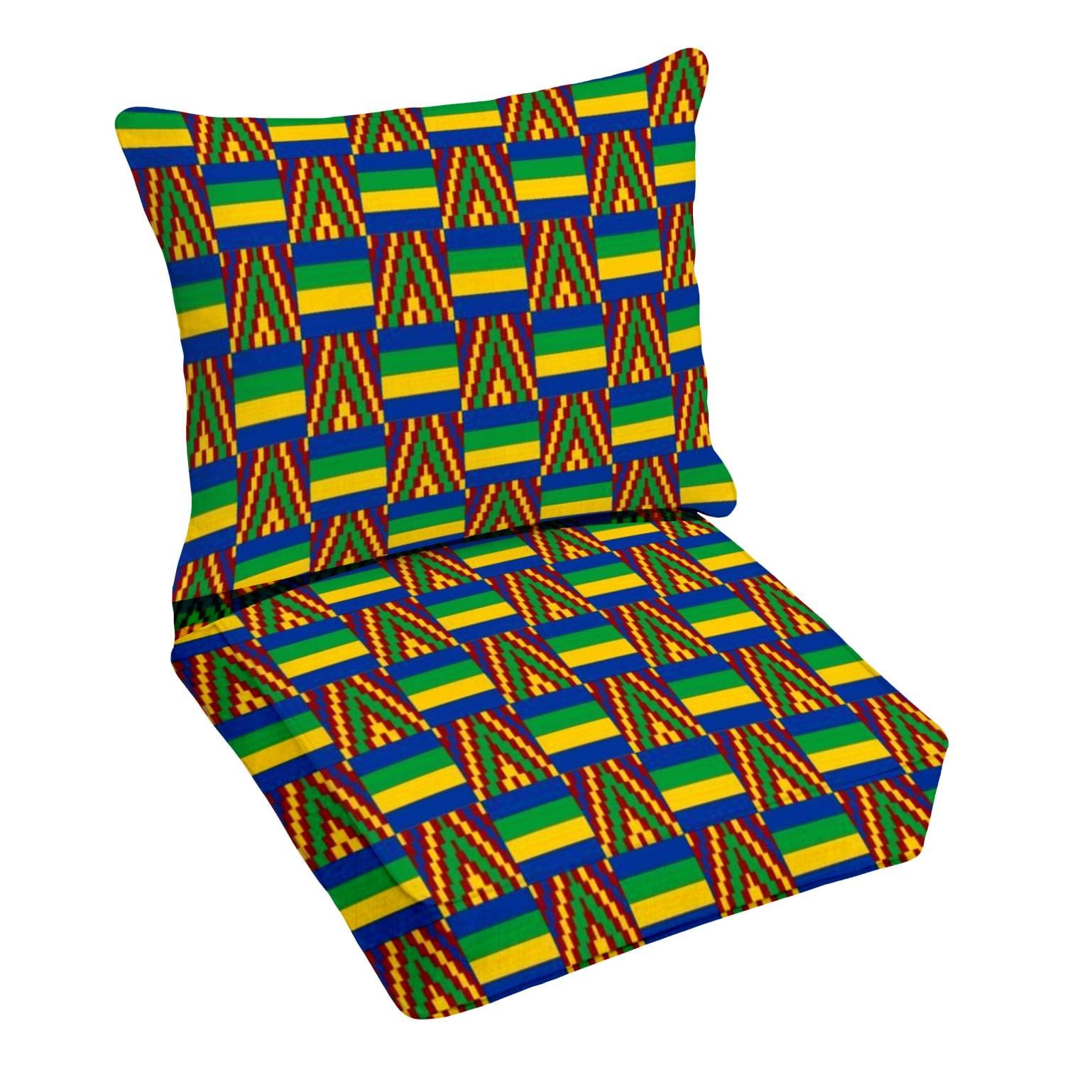 Premium Outdoor Deep Seating Cushion Set - Vibrant African Print Waterproof Patio Furniture Cushions - Replacement Cushions for Lounge Chairs, Sofas & Deep Seating - Perfect for Backyard, Poolside & Patio Relaxation