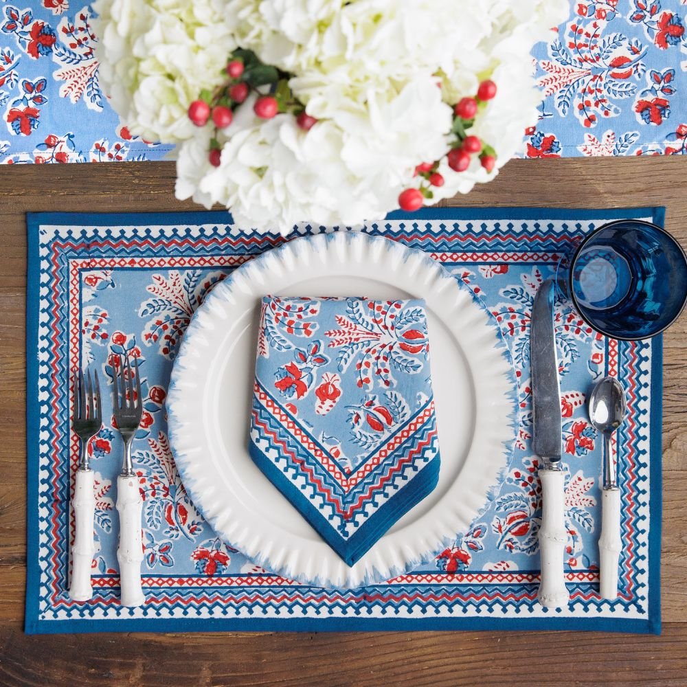 Grecian Palm Red White Blue Placemat Set of 4 - Coastal Themed Table Decor for 4th of July, Summer Parties & Beach House Dining