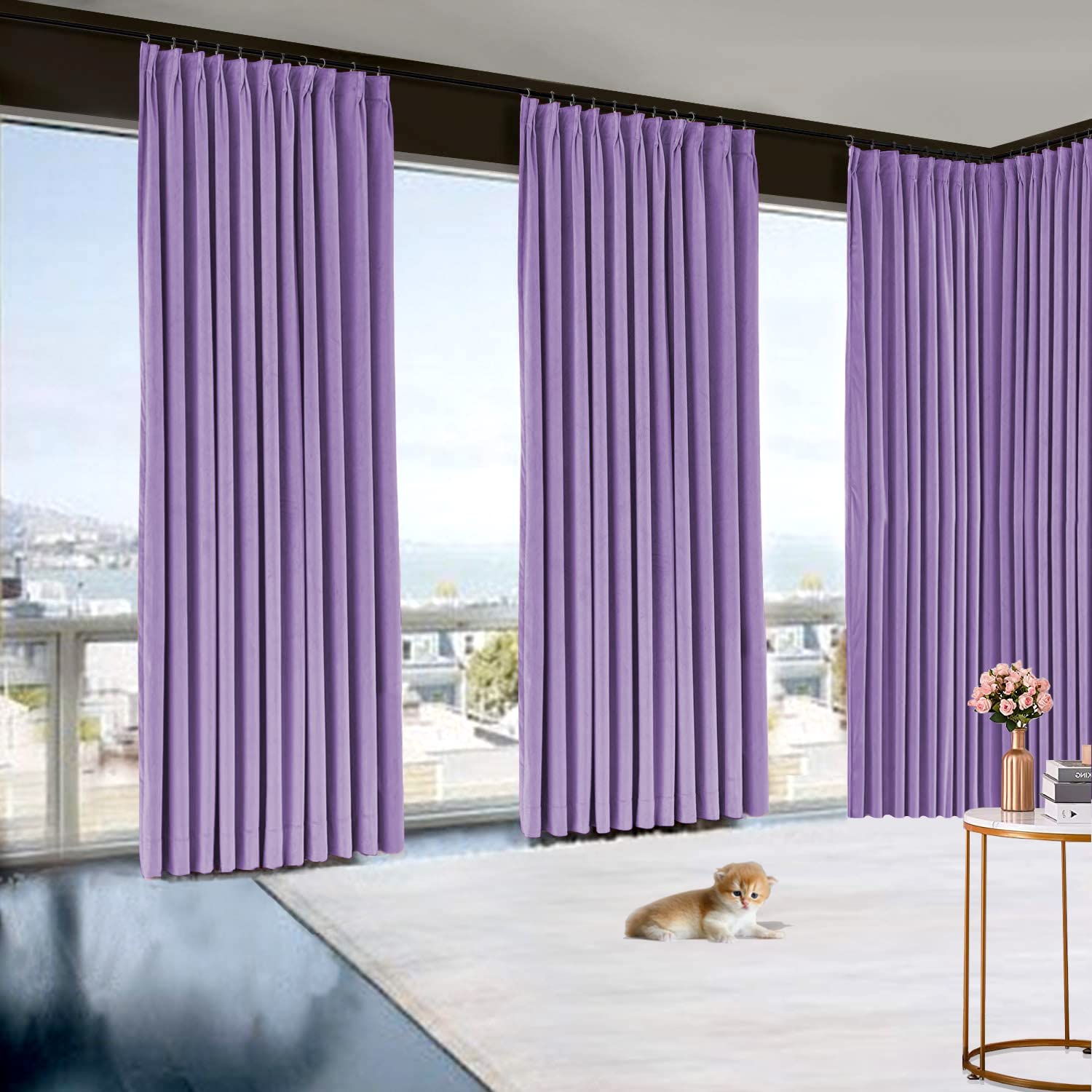 Double Pinch Pleat Extra Long Solid Polyester Curtains - 60